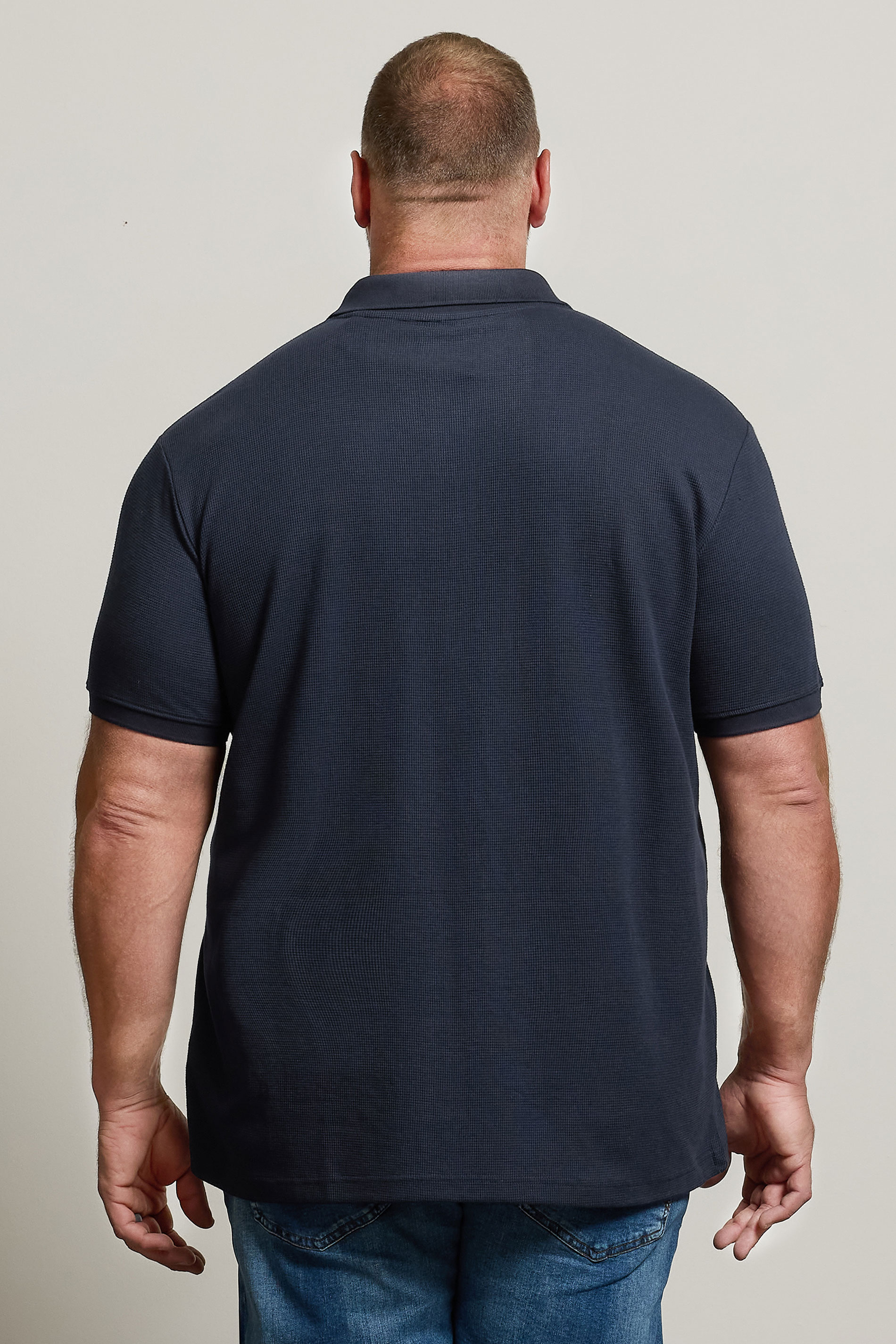 BadRhino Big & Tall Navy Blue Waffle Texture Zip Polo Shirt | BadRhino 3