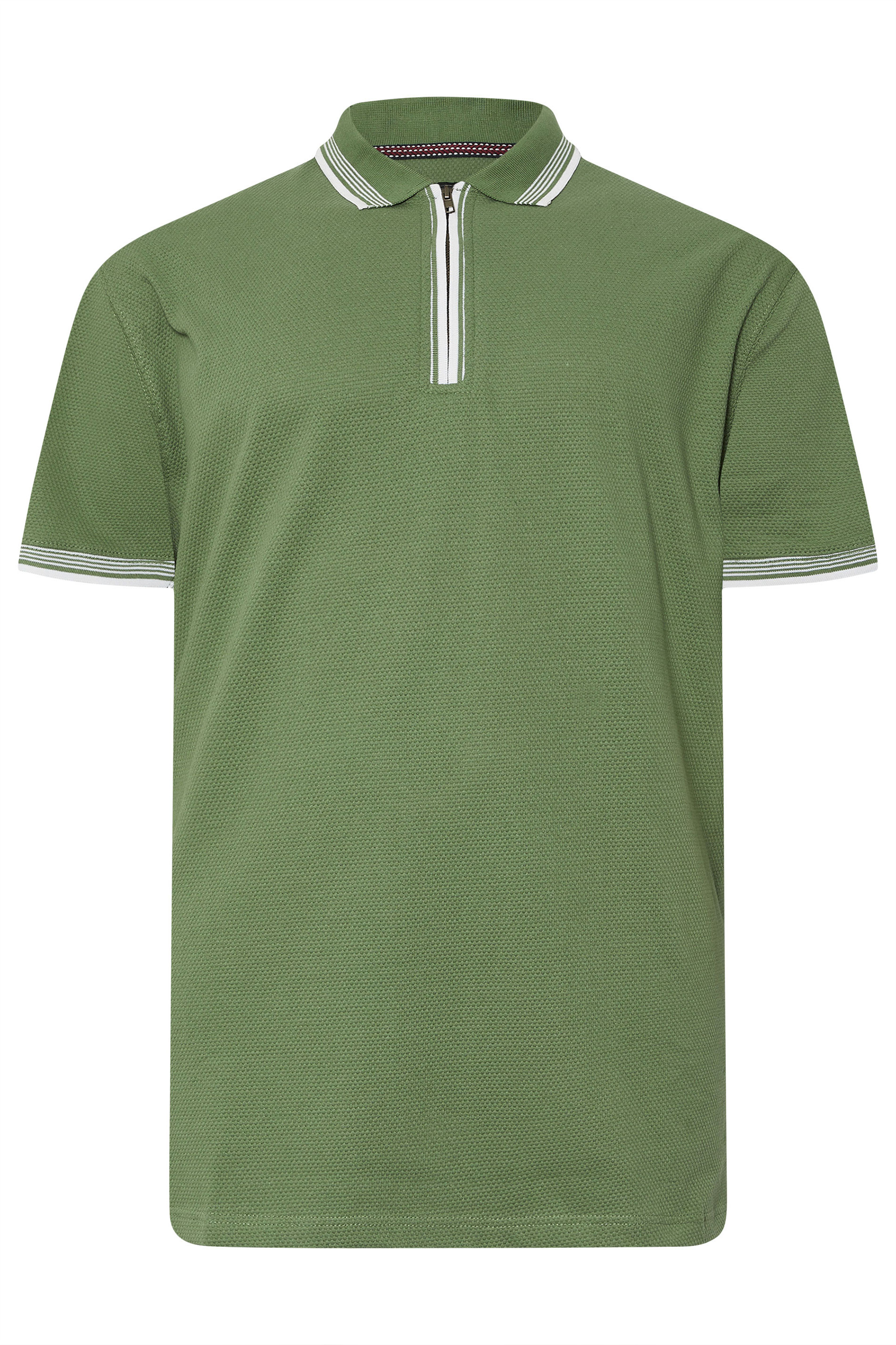 KAM Big & Tall Green Textured Zip Up Polo Shirt | BadRhino 3