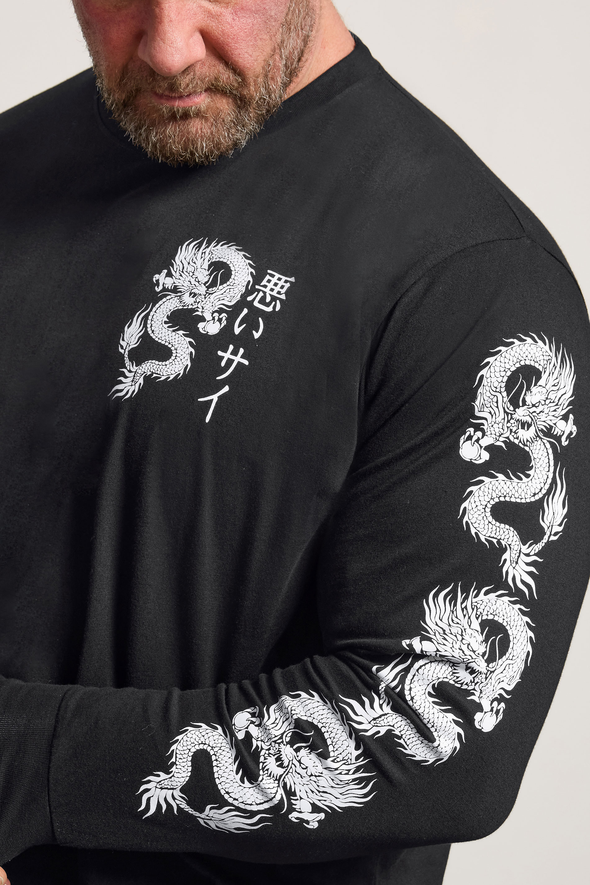 BadRhino Big & Tall Black Extra Long Dragon Graphic Long Sleeve T-shirt | BadRhino 4