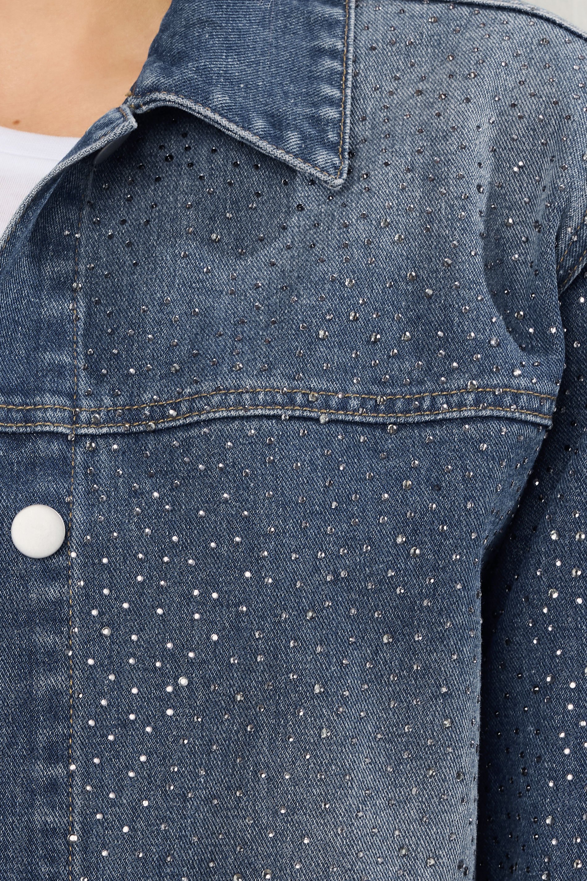 LTS Tall Blue Diamante Embellished Denim Jacket | Long Tall Sally 5