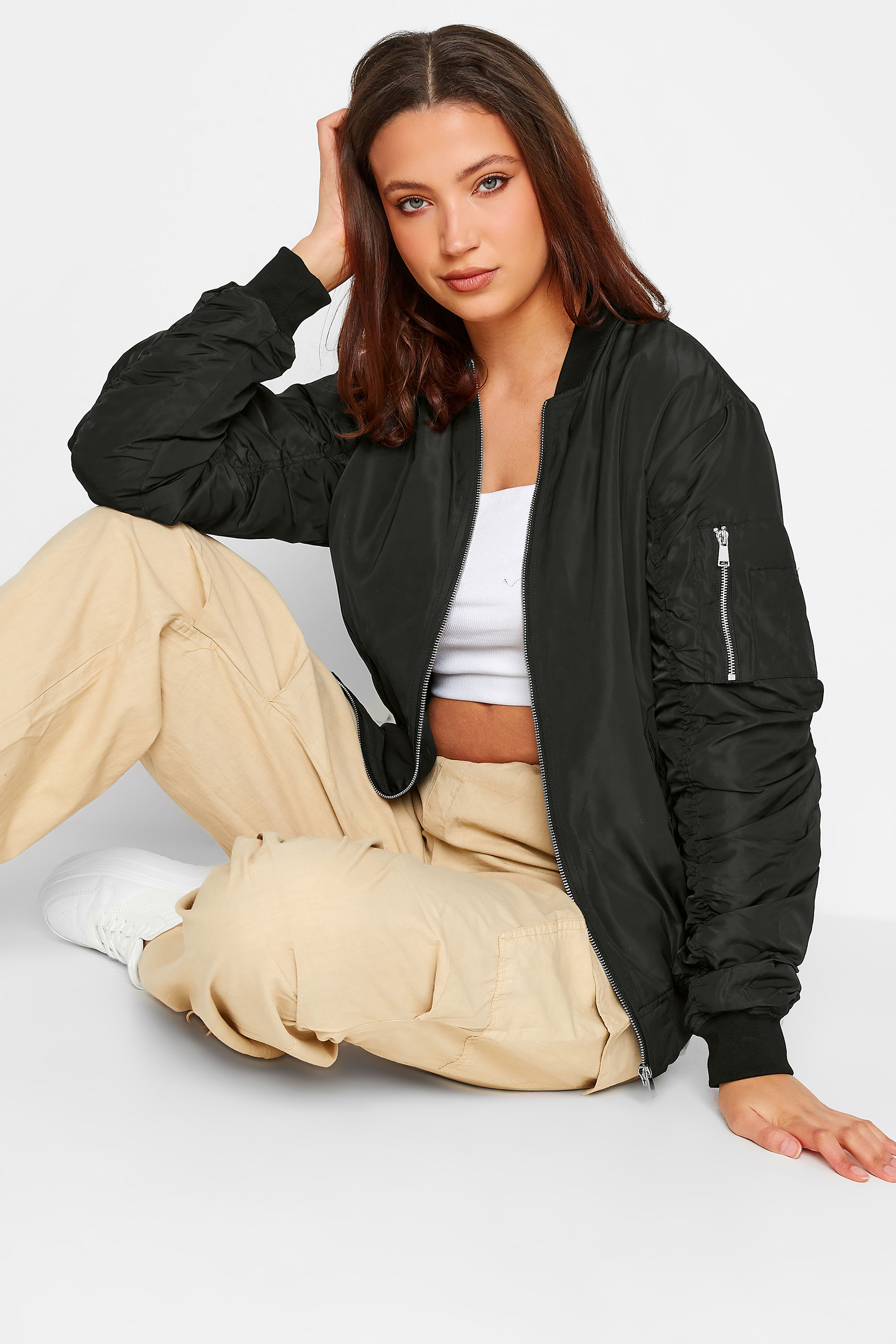 LTS Tall Women's Black Bomber Jacket | Long Tall Sally