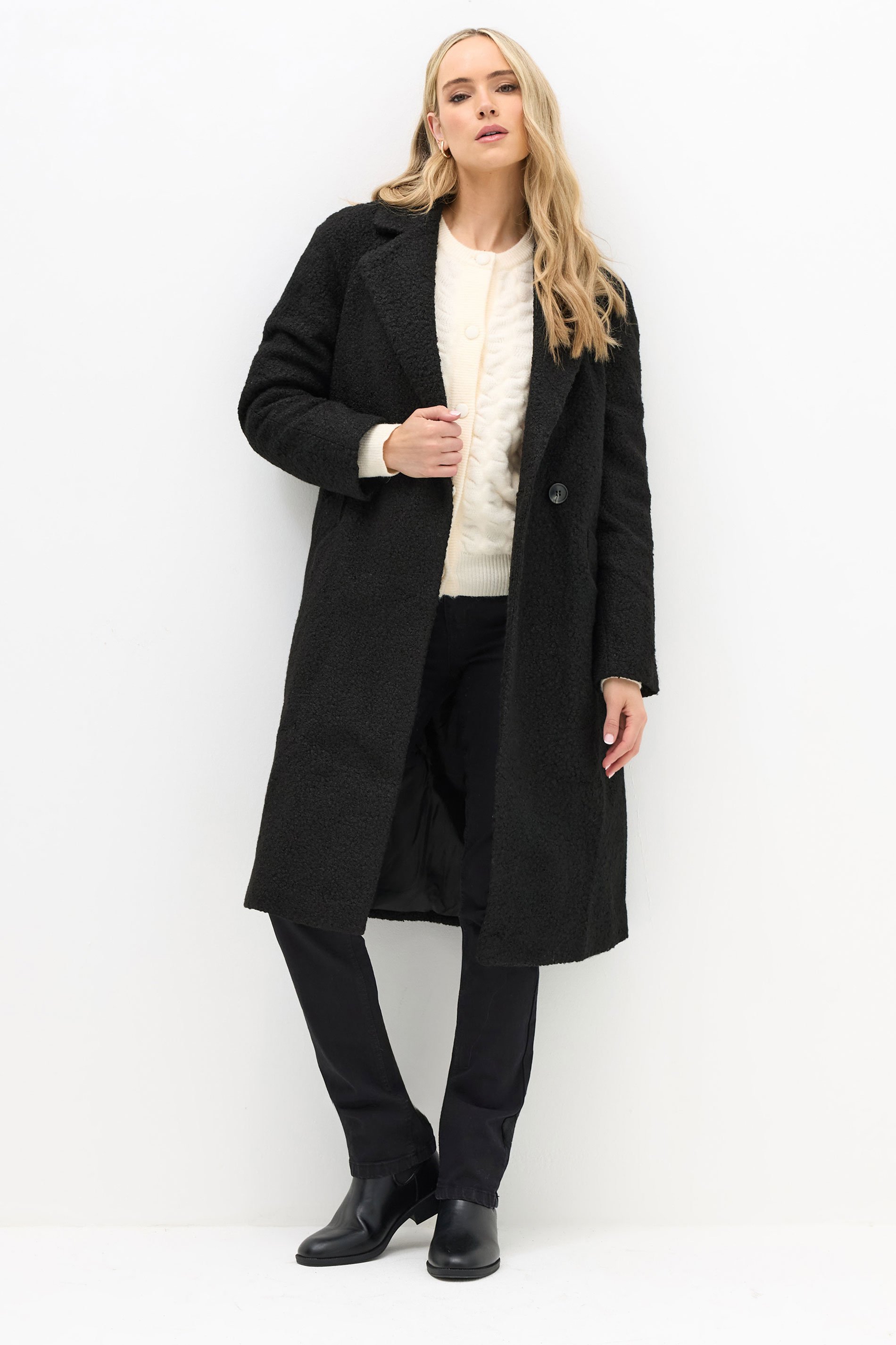 LTS Tall Women's Black Boucle Wrap Midi Coat | Long Tall Sally 1
