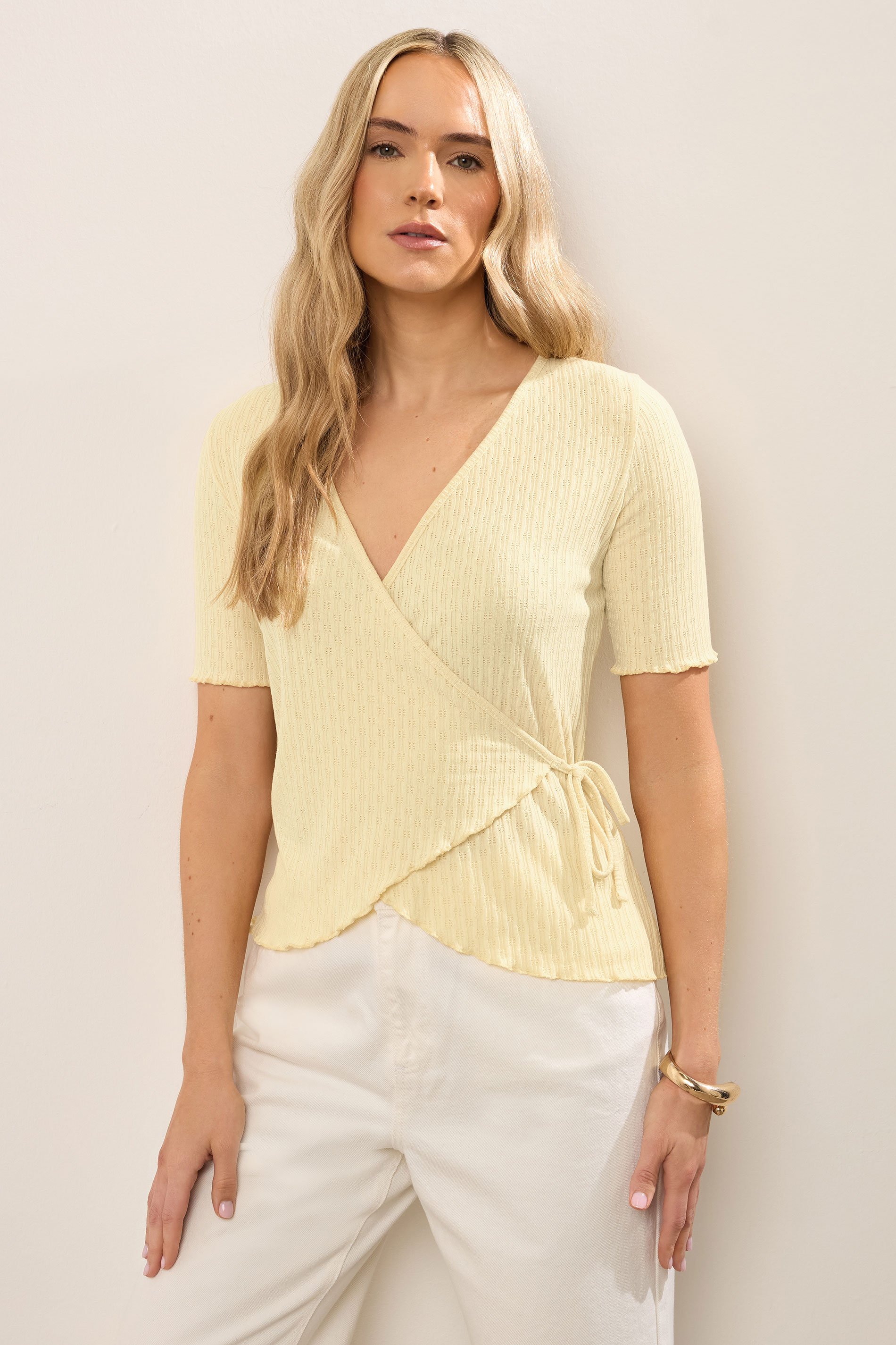 LTS Tall Yellow Pointelle Knit Wrap Top | Long Tall Sally 2