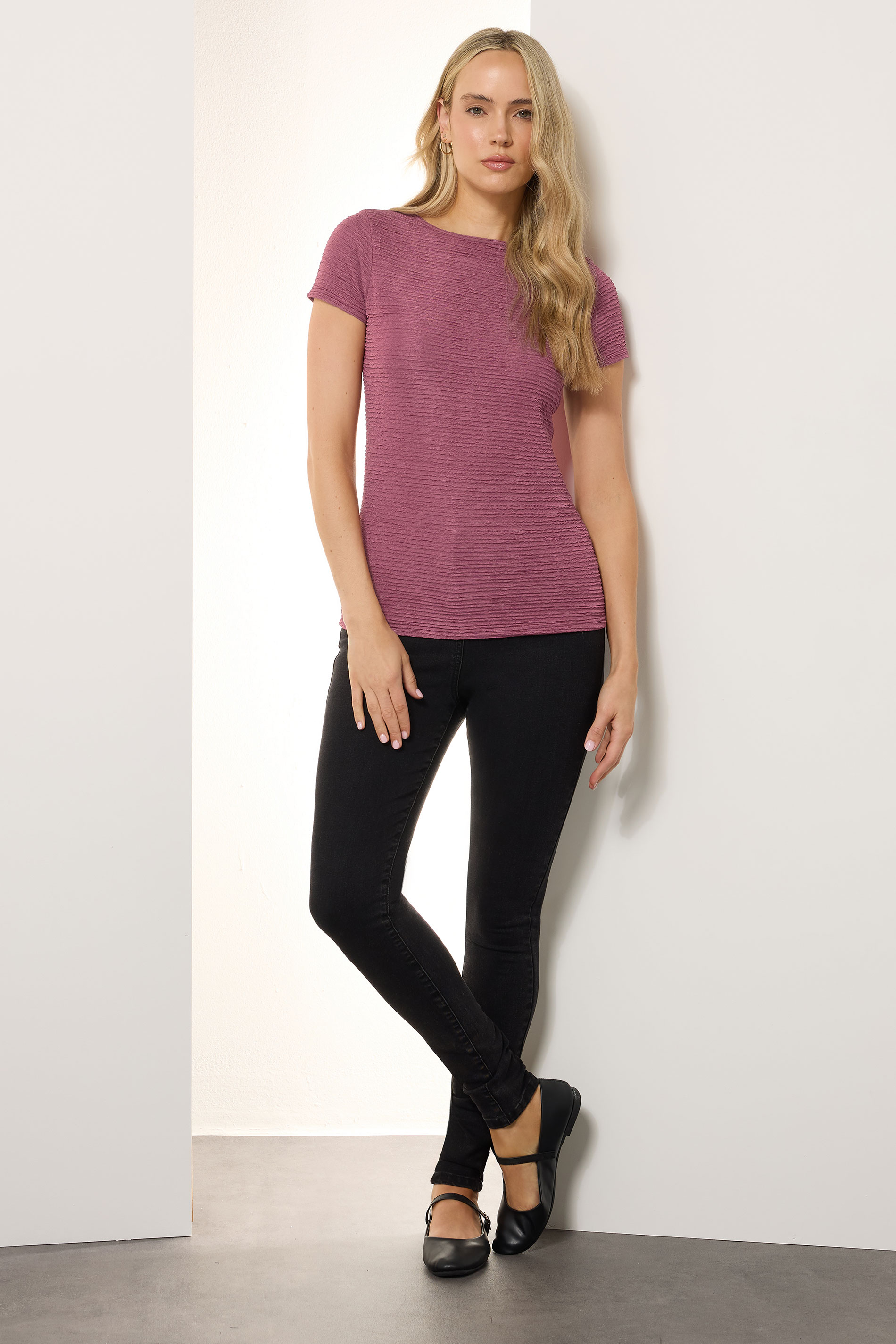 LTS Tall Blush Pink Textured Slash Neck Top | Long Tall Sally 2