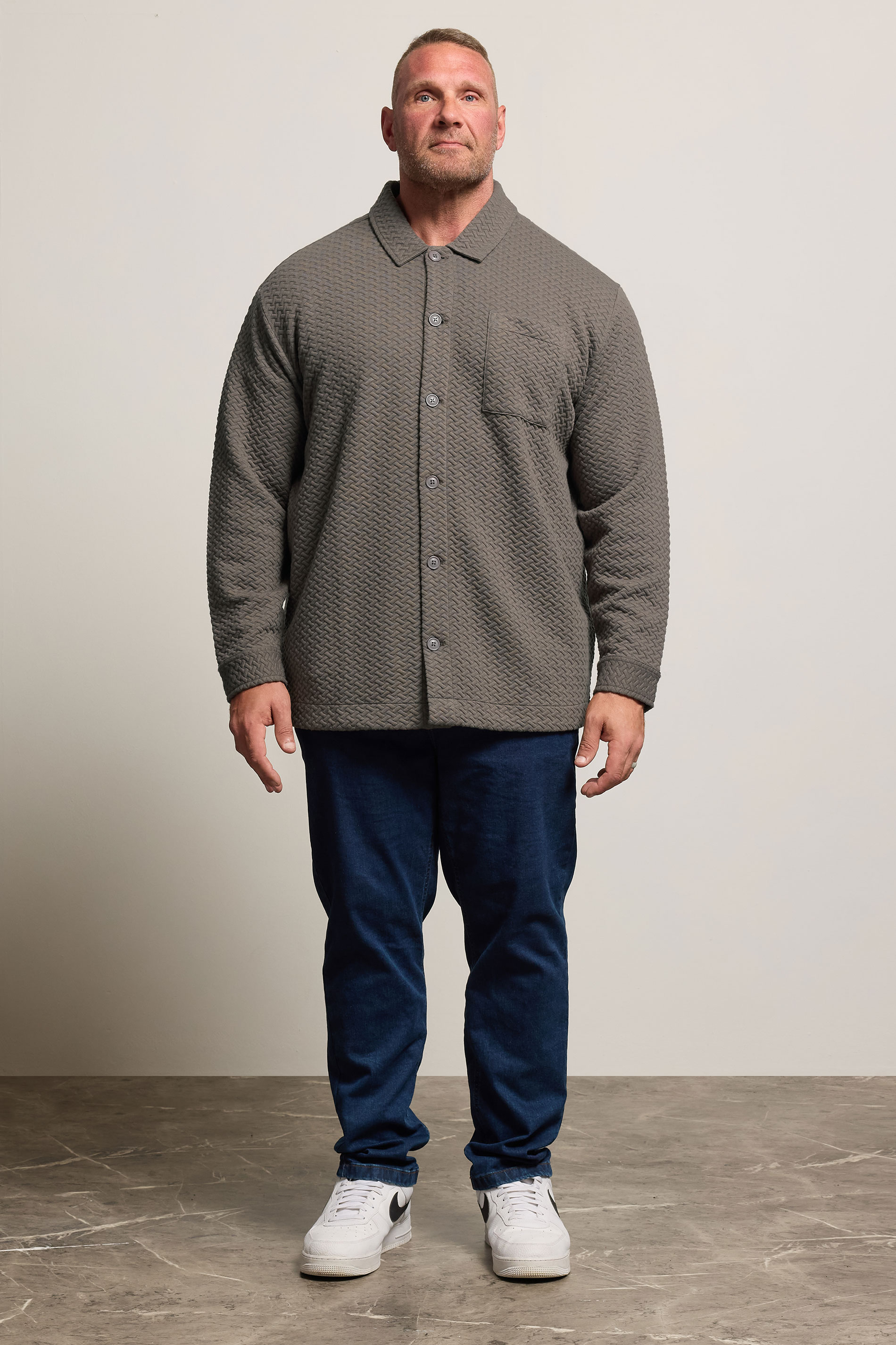 BadRhino Big & Tall Beige Brown Jersey Textured Overshirt | BadRhino 3