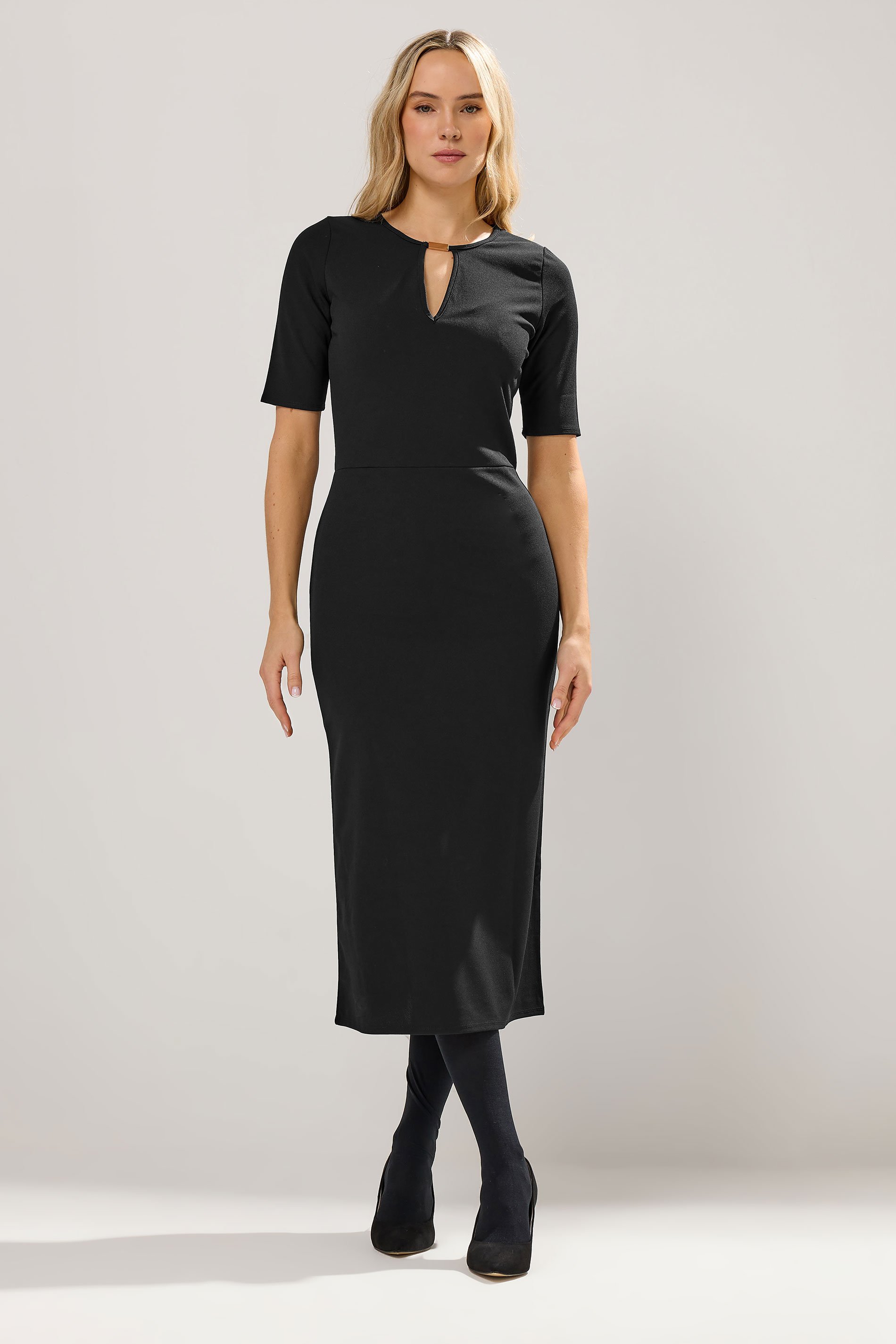 LTS Tall Black Keyhole Midi Dress | Long Tall Sally 1