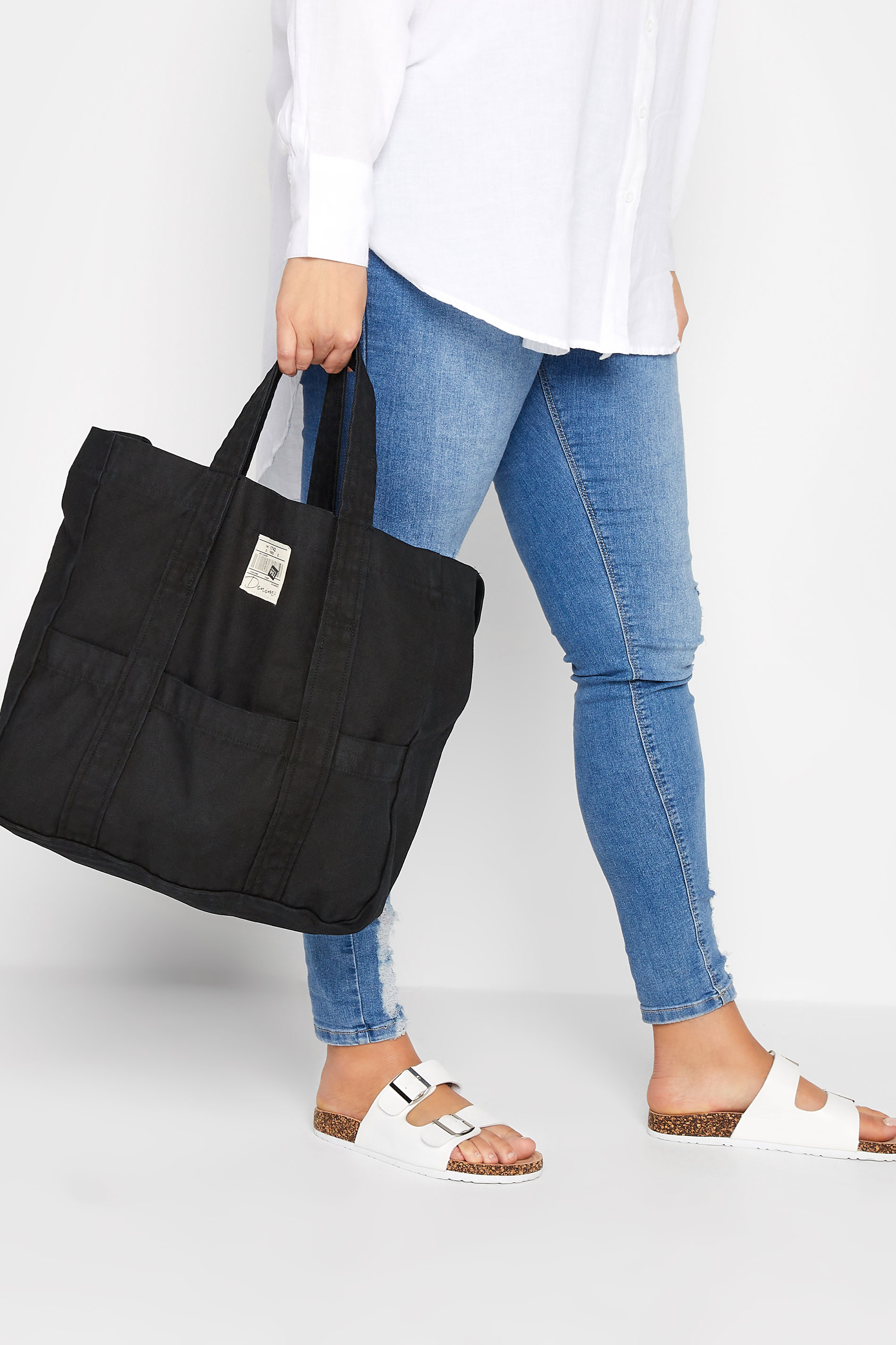 Black Denim Shopper Bag | Yours Clothing 1