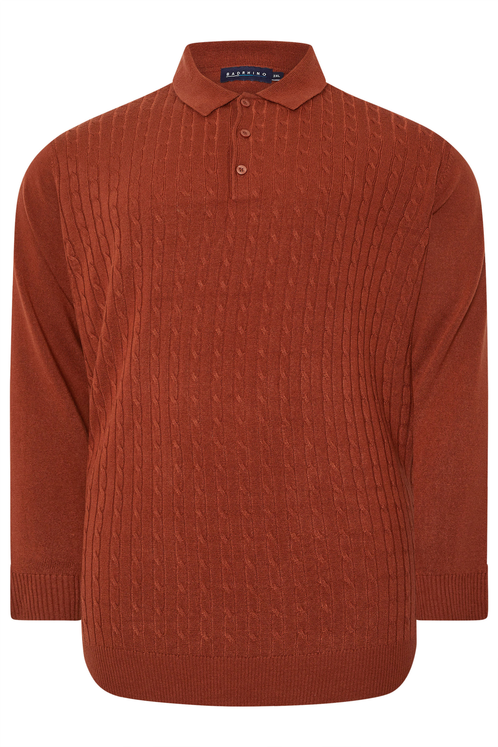 BadRhino Big & Tall Burnt Red Cable Knit Polo Shirt | BadRhino 5