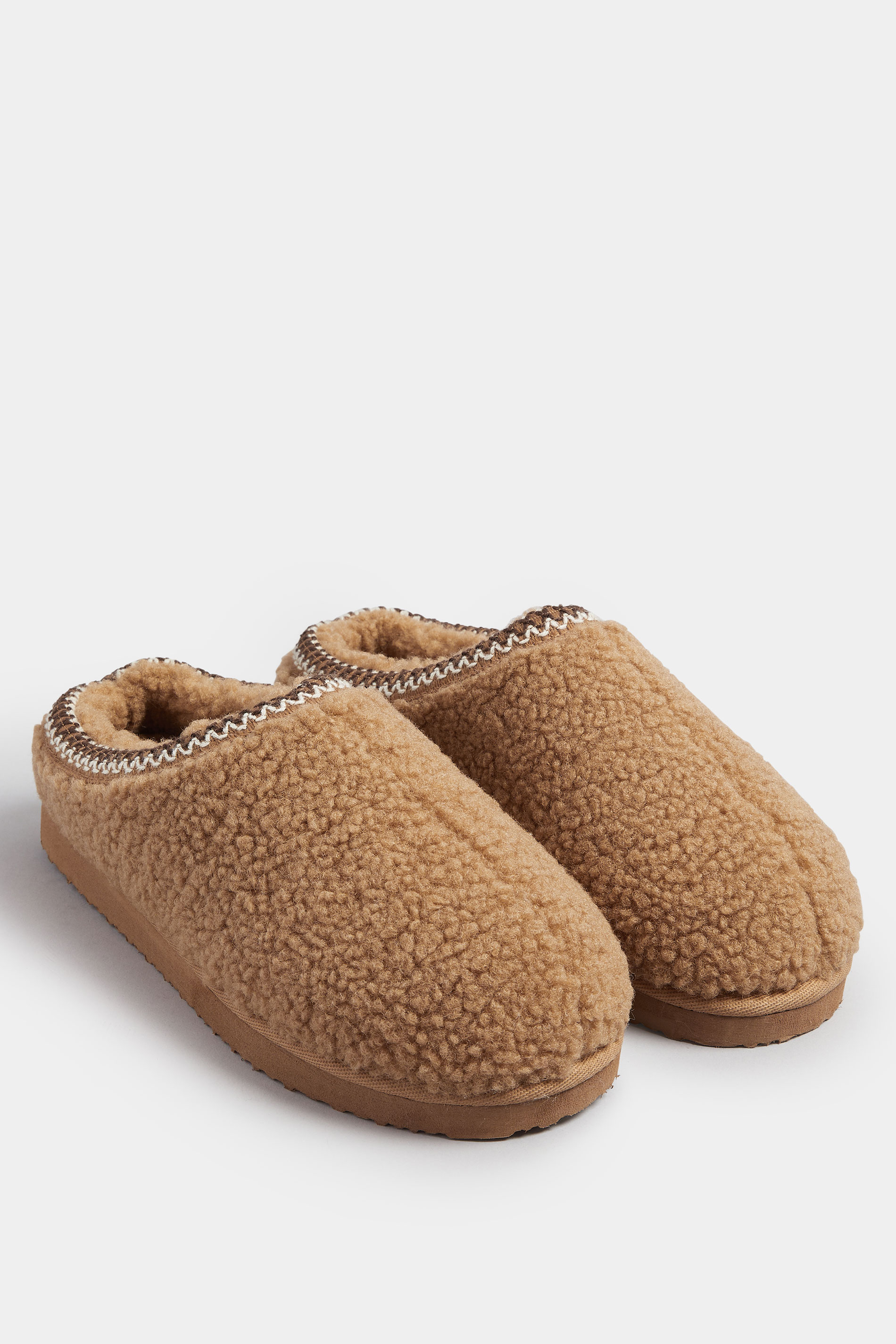 Tan Brown Borg Stitch Mules | Yours Clothing 2