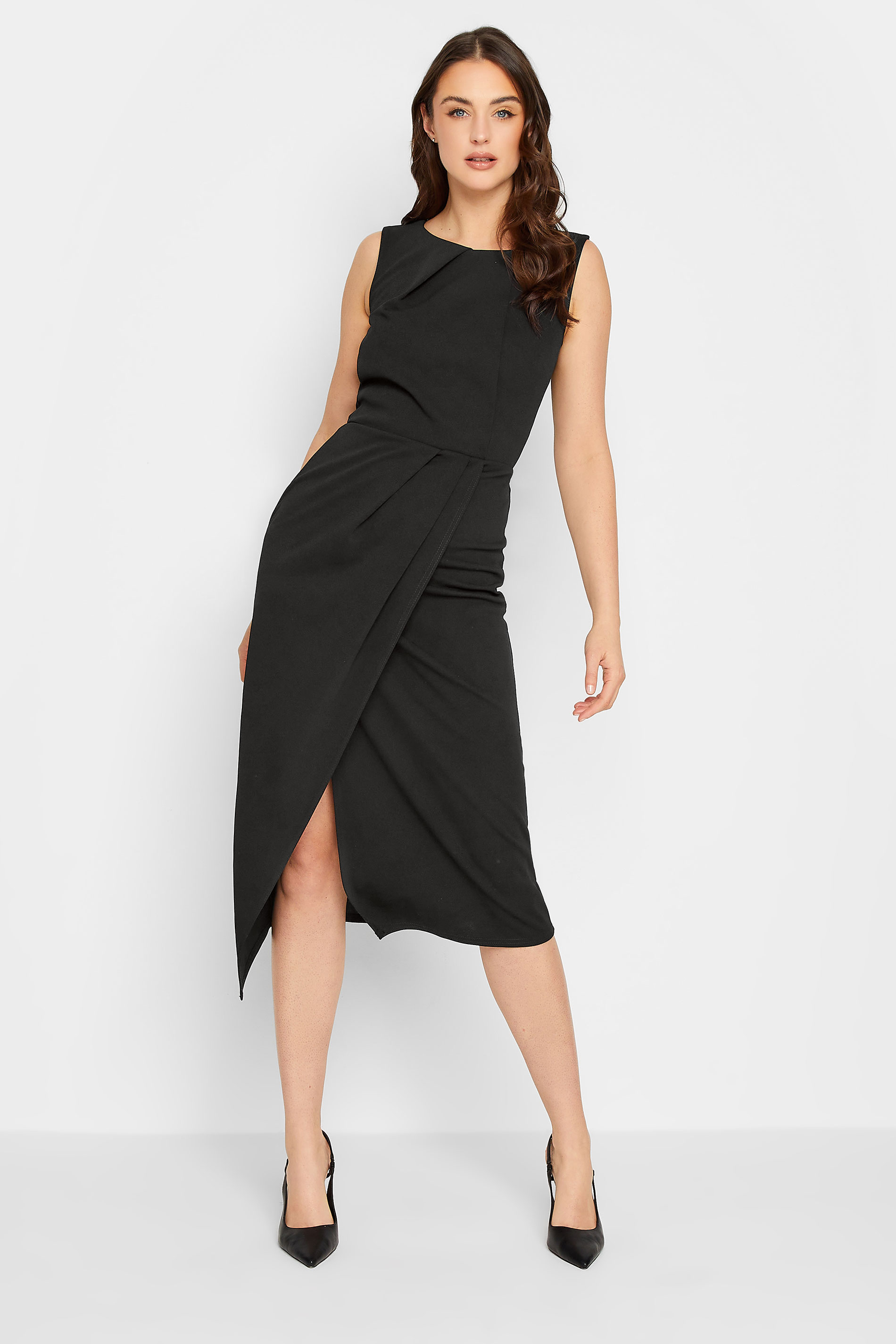 LTS Tall Women's Black Pleat Detail Midi Dress | Long Tall Sally 1