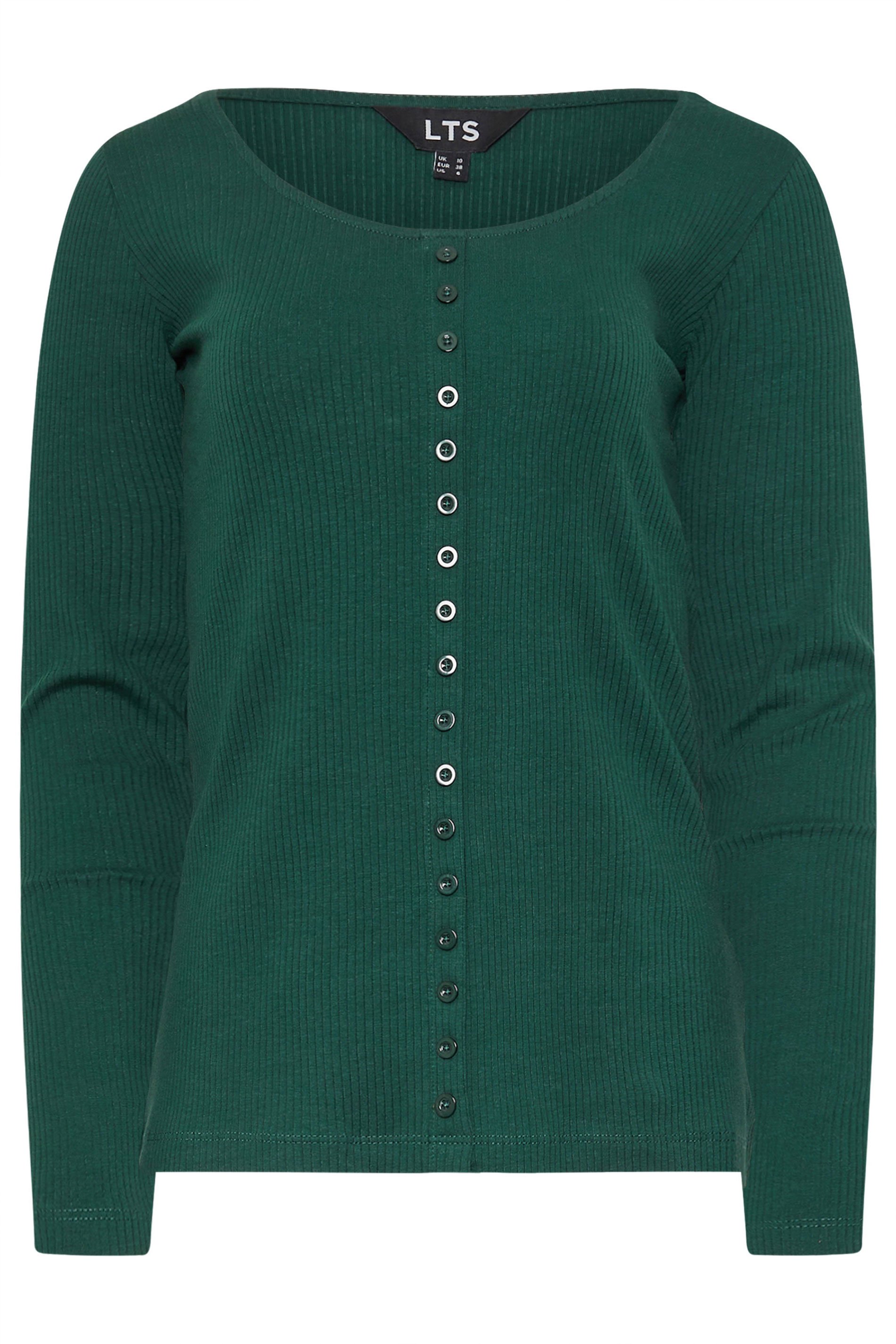 LTS Tall 2 PACK Emerald Green & Grey Ribbed Button Tops | Long Tall Sally 8