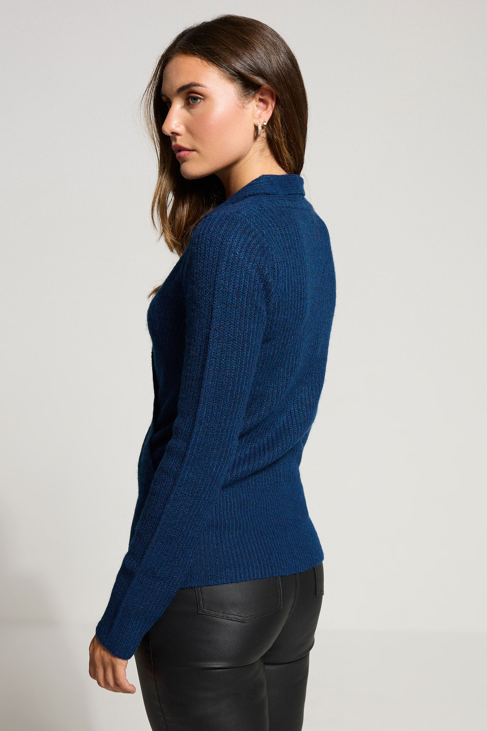 LTS Tall Navy Blue Knitted Wrap Jumper | Long Tall Sally 3