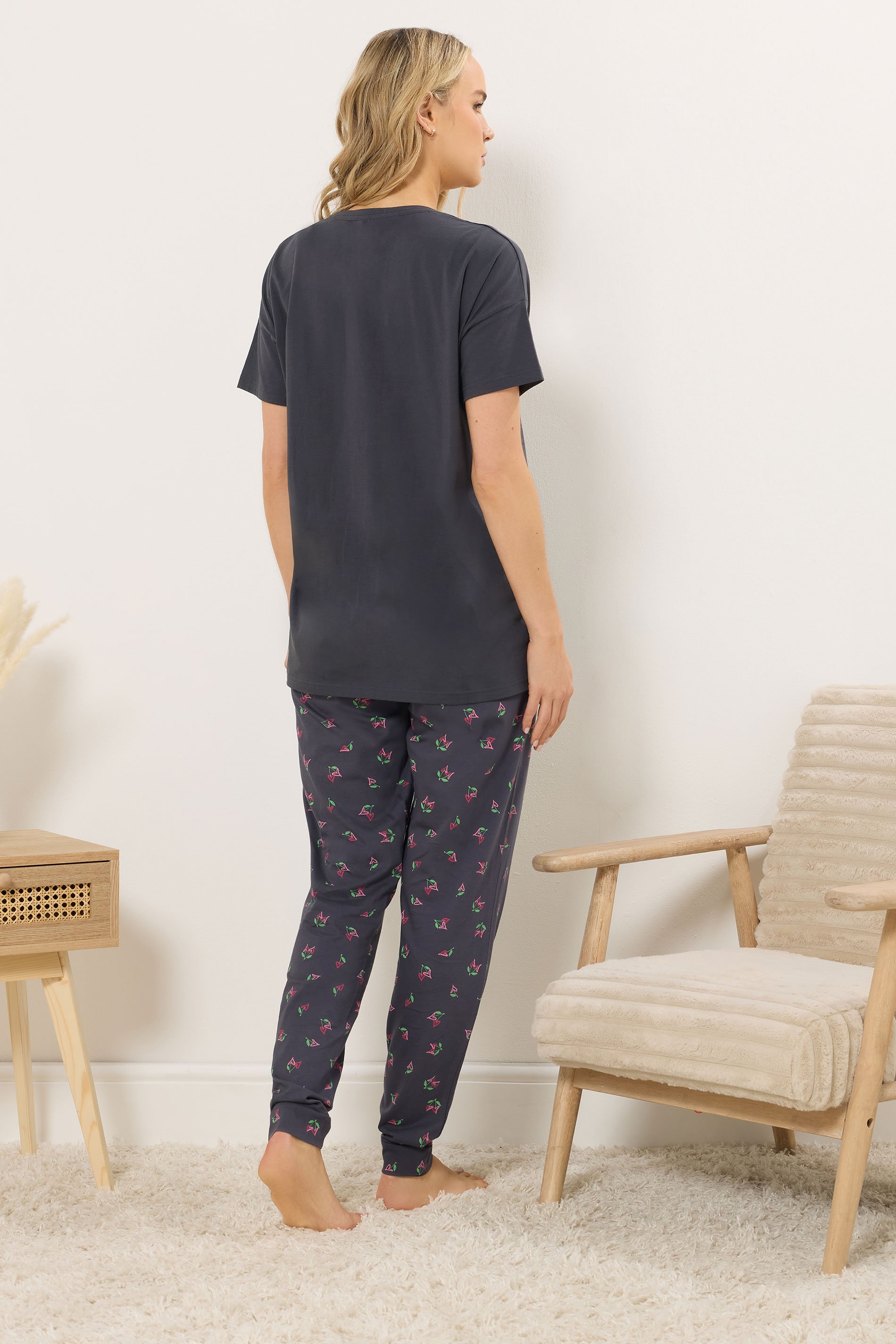 LTS Tall Women's Navy Blue 'Mon Cheri' Slogan Pyjama Set | Long Tall Sally 3
