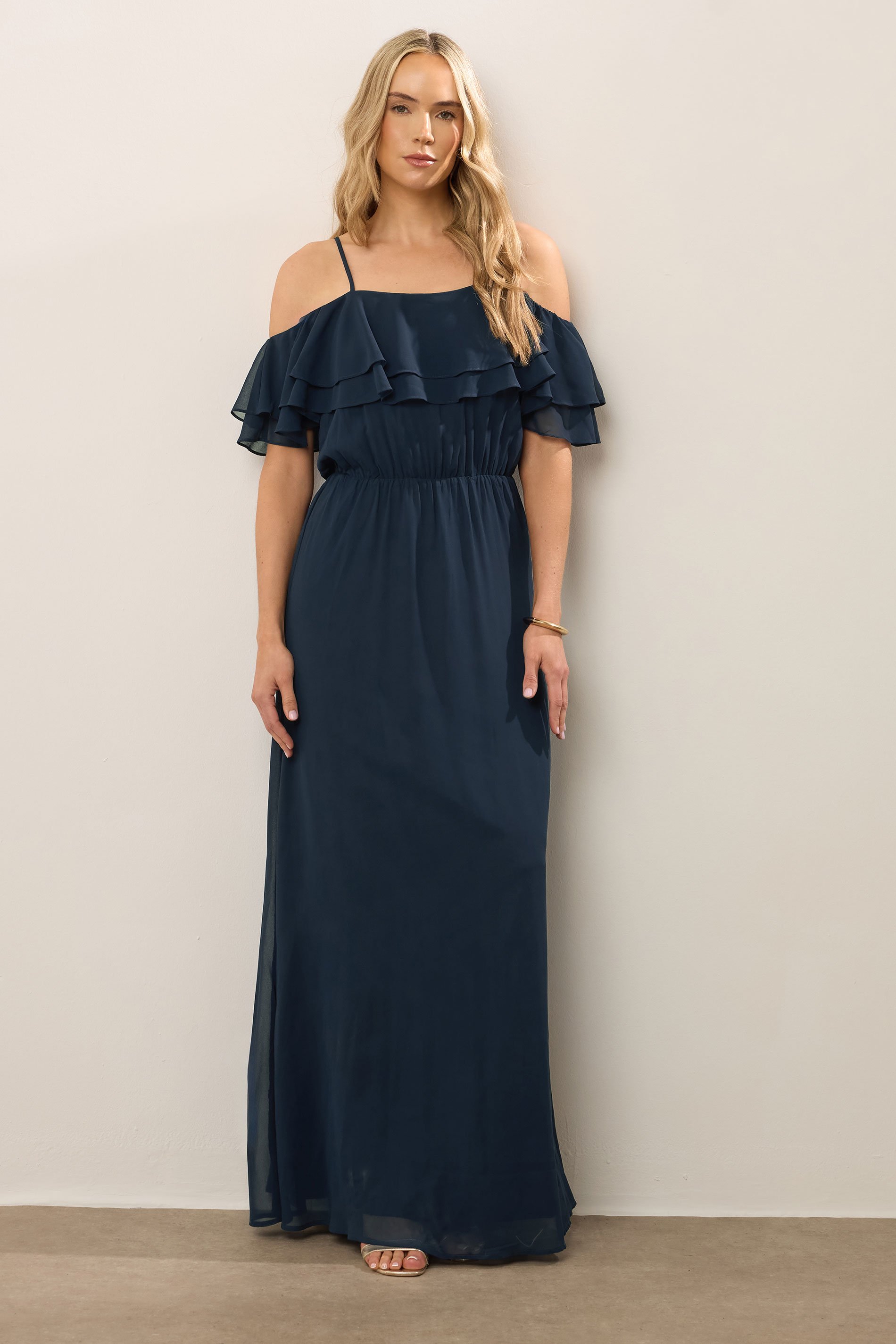 LTS Tall Women's Navy Blue Ruffle Maxi Dress | Long Tall Sally  2