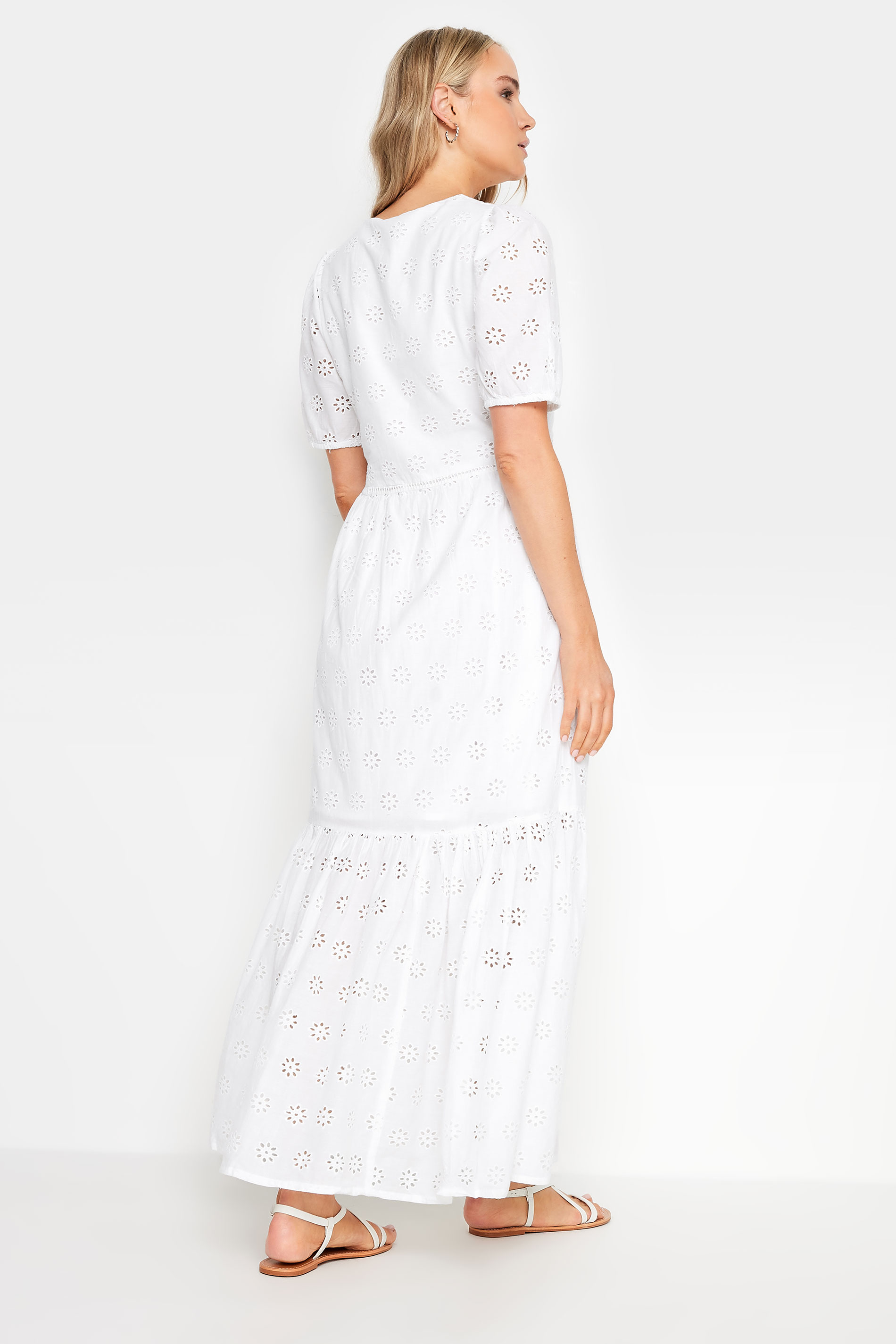LTS Tall Women's White Broderie Tiered Maxi Dress | Long Tall Sally 3