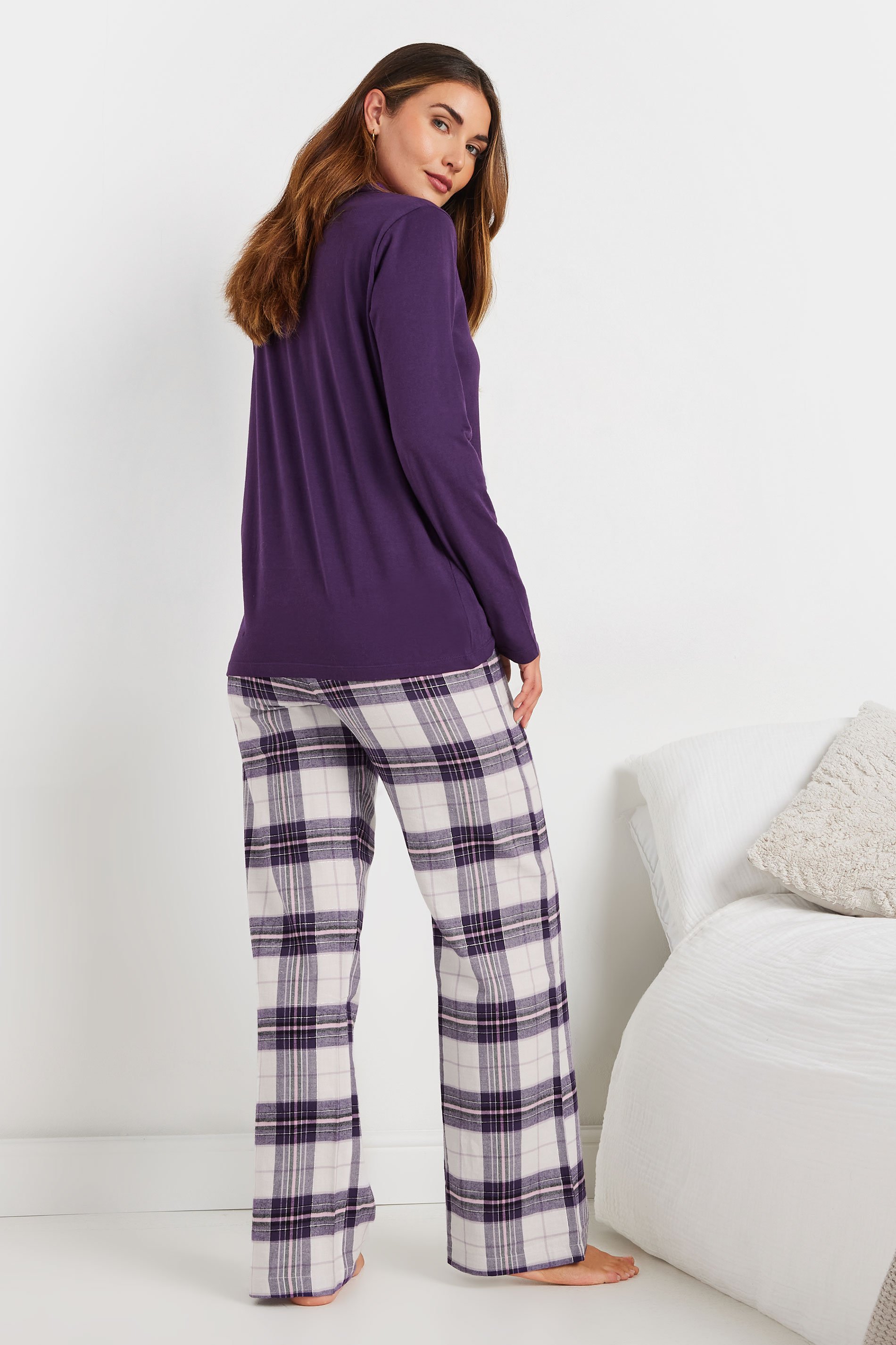 LTS Tall Purple Woven Check Pyjama Bottoms | Long Tall Sally 4