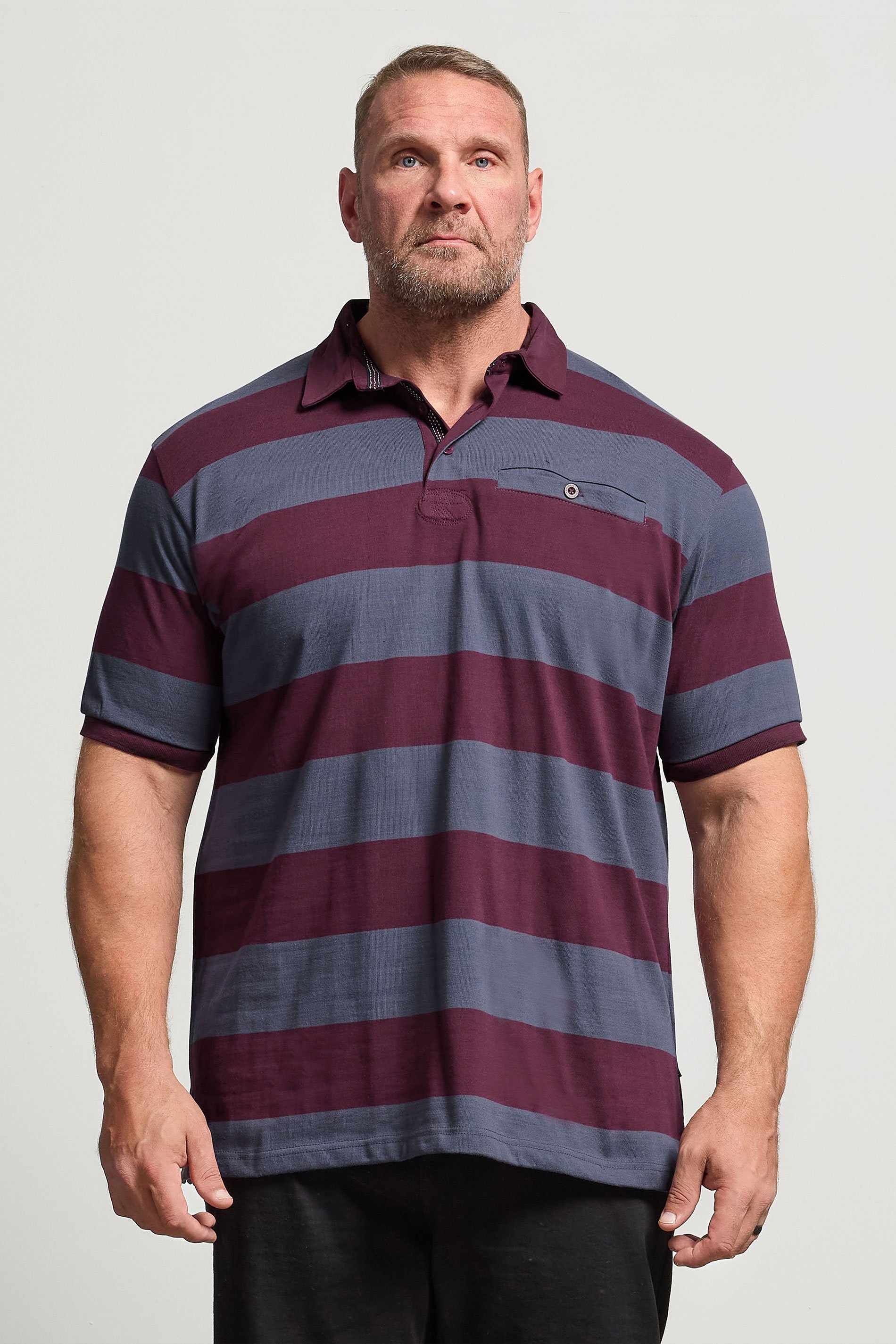 KAM Indigo Blue Striped Short Sleeve Rugby Polo Shirt | BadRhino 1