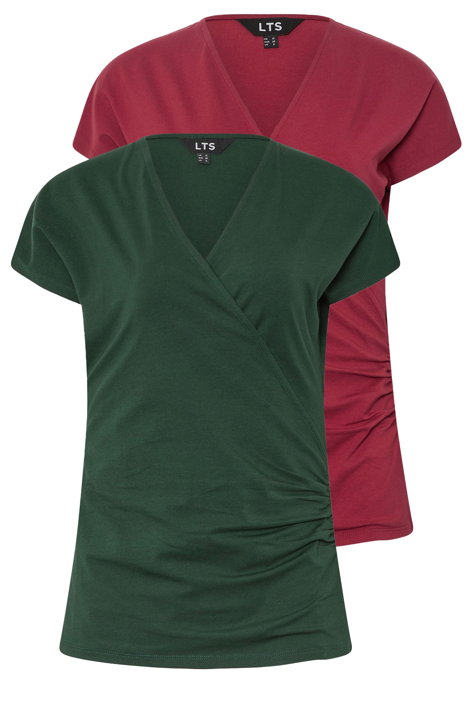 LTS Tall 2 PACK Dark Red & Green Grown Sleeve Wrap Tops | Long Tall Sally 7