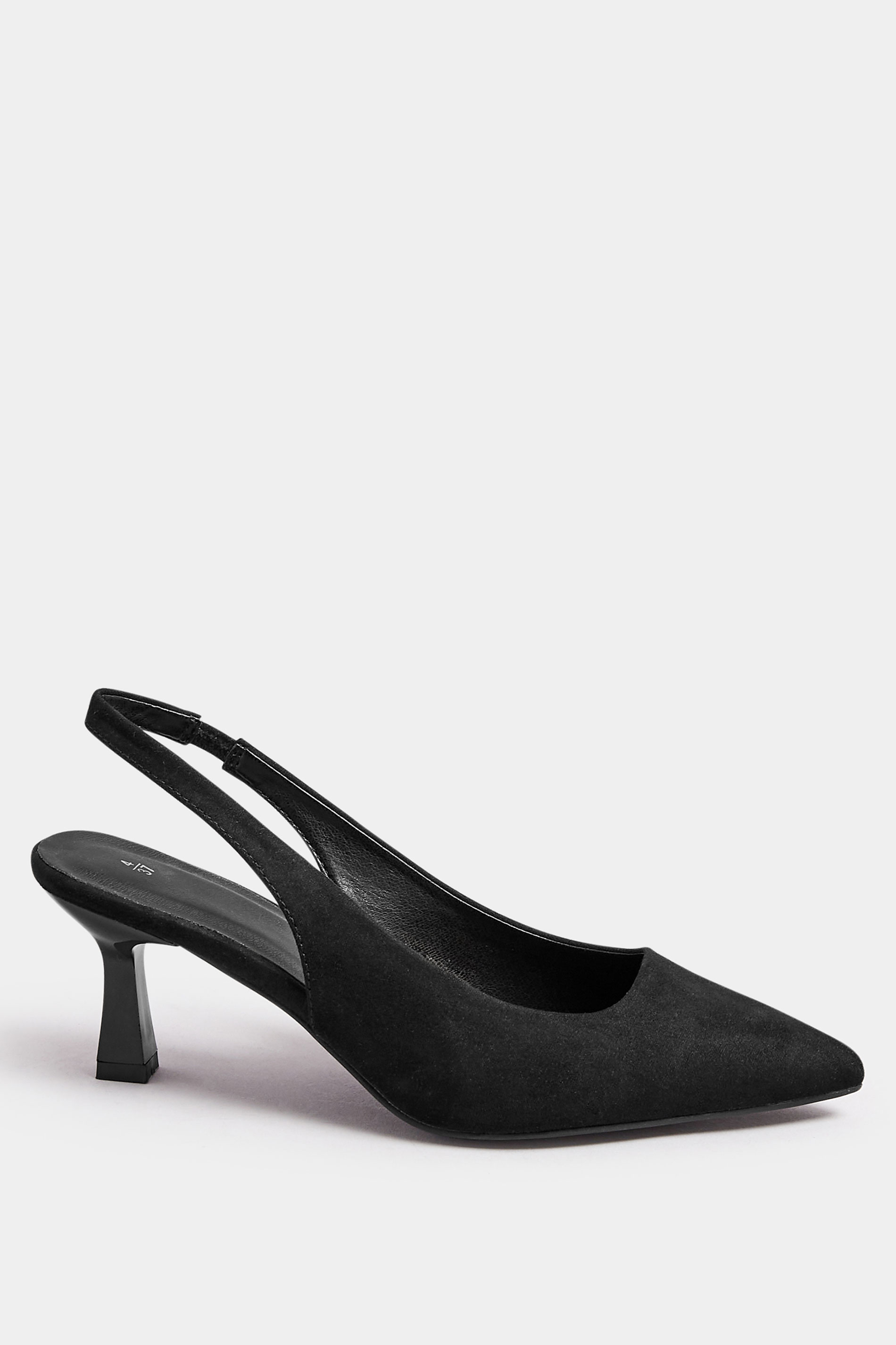 Black Slingback Kitten Heels In Wide E & Extra Wide EEE Fit | Yours Clothing 5