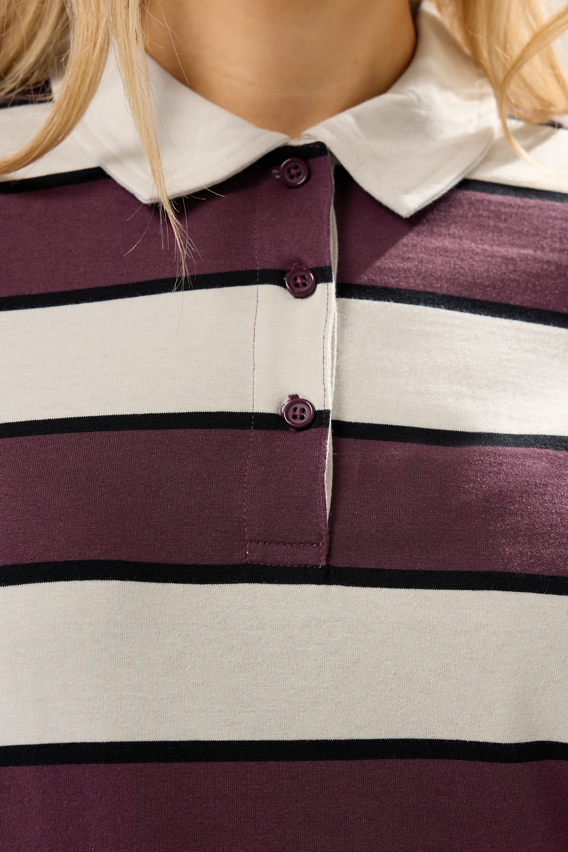 LTS Tall Ivory White Striped Jersey Polo Top | Long Tall Sally 4