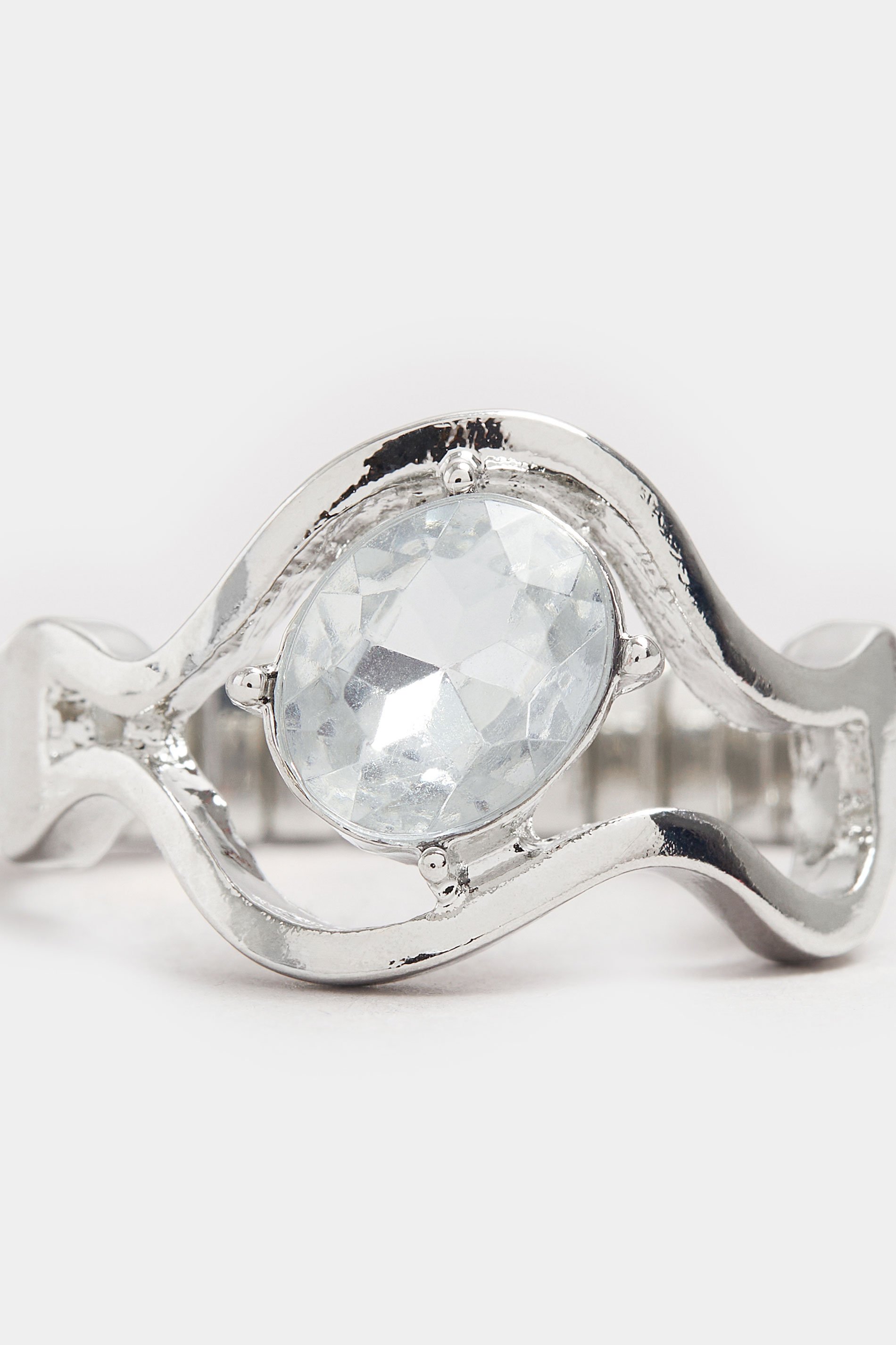 Silver Tone Diamante Twist Stretch Ring | Yours Clothing 3