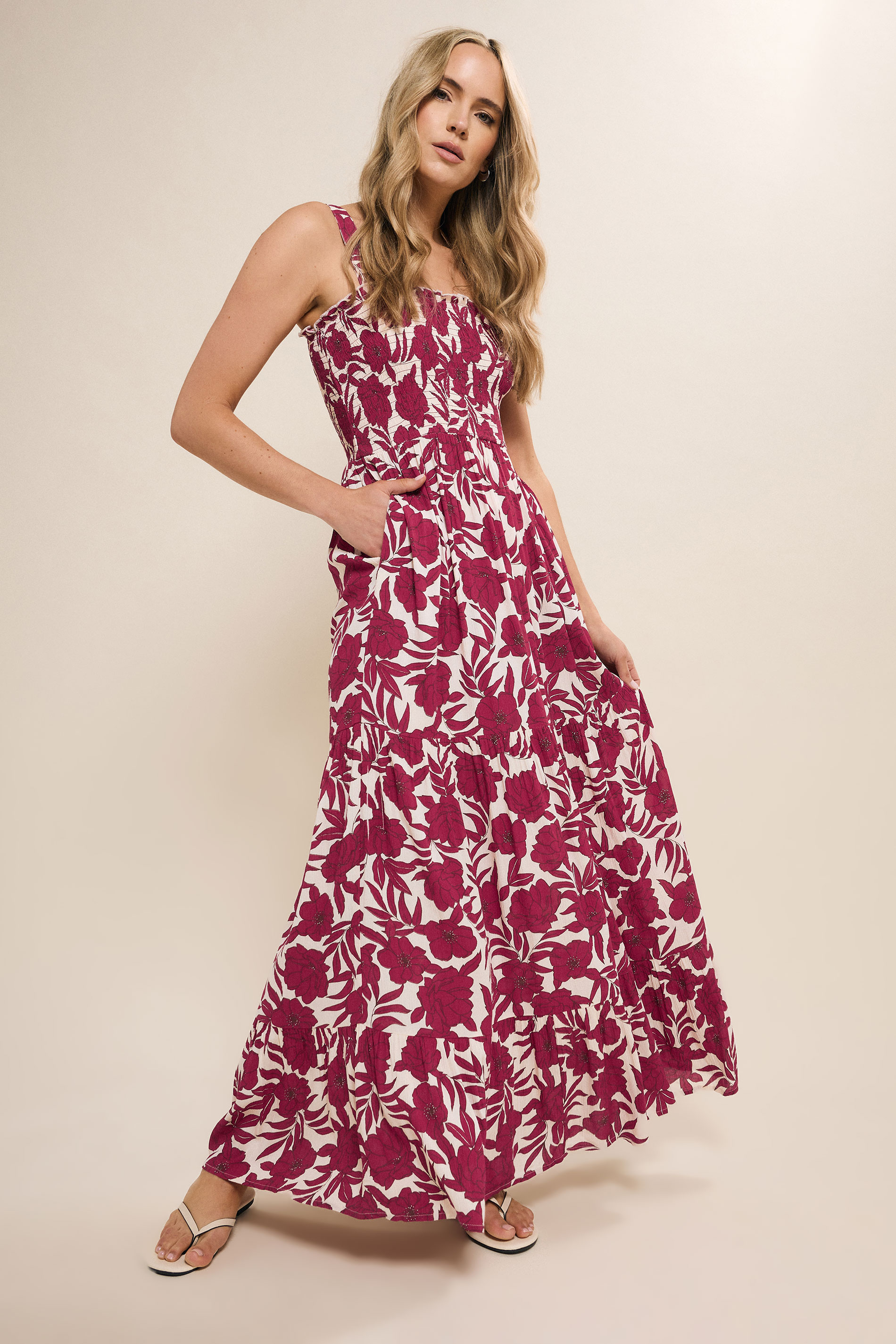 LTS Tall Red Abstract Floral Shirred Maxi Dress | Long Tall Sally 2