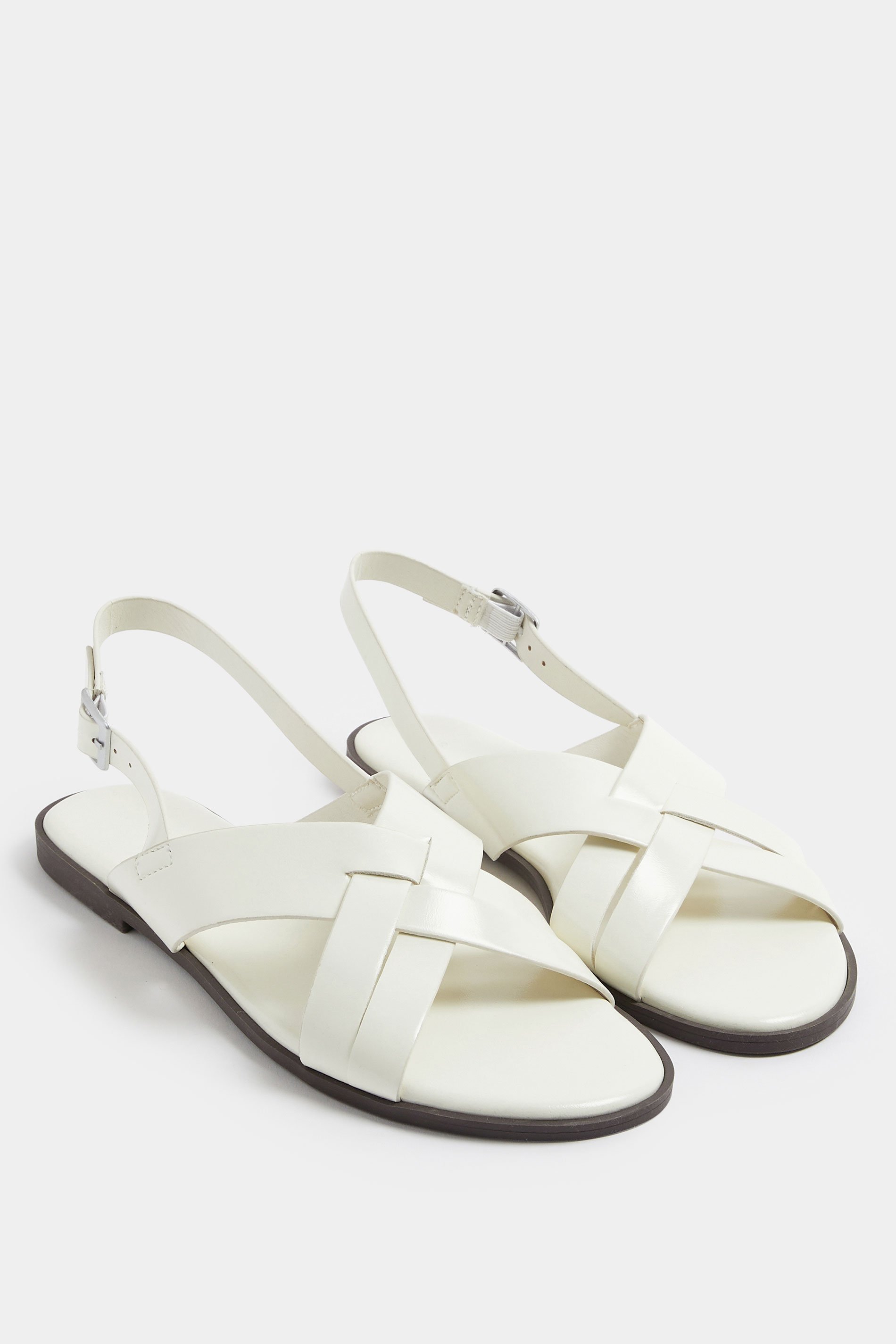 White Faux Leather Cross Over Strap Sandals In Wide E Fit | Yours Clothing 1