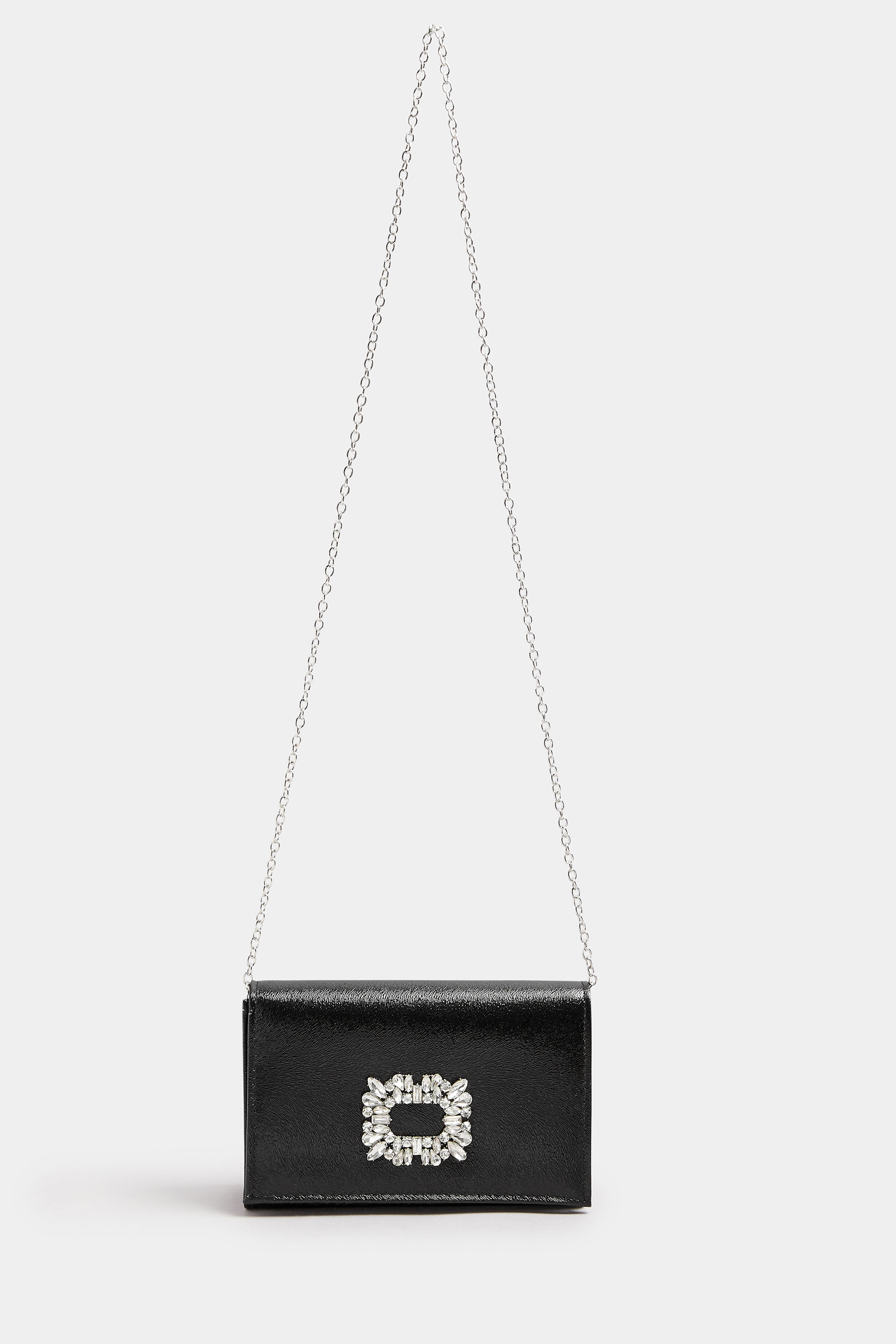 Black Faux Leather Diamante Buckle Clutch Bag | Yours Clothing 4