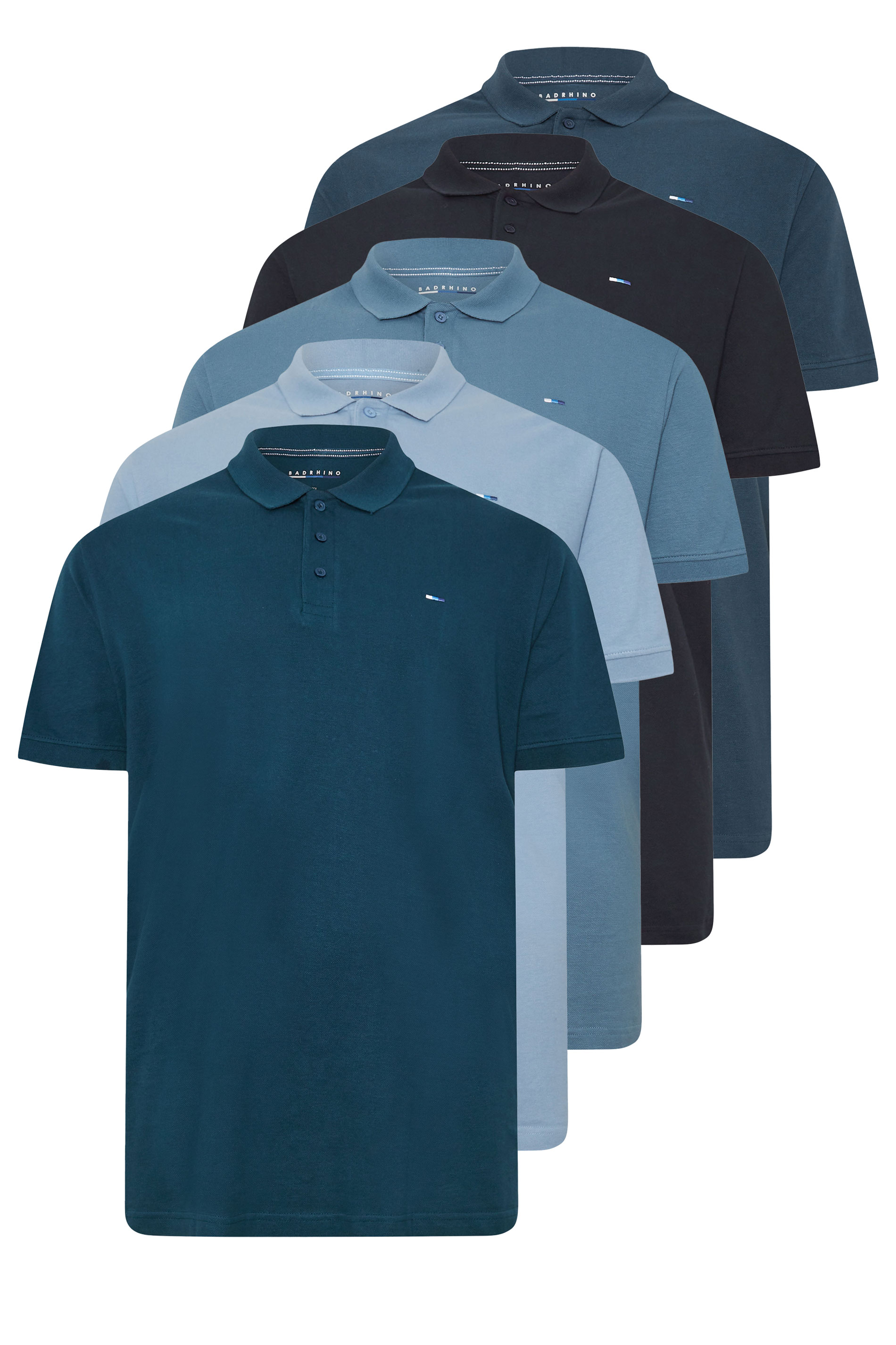 BadRhino Big & Tall 5 PACK Navy Blue & Light Blue Polo Shirts | BadRhino 7