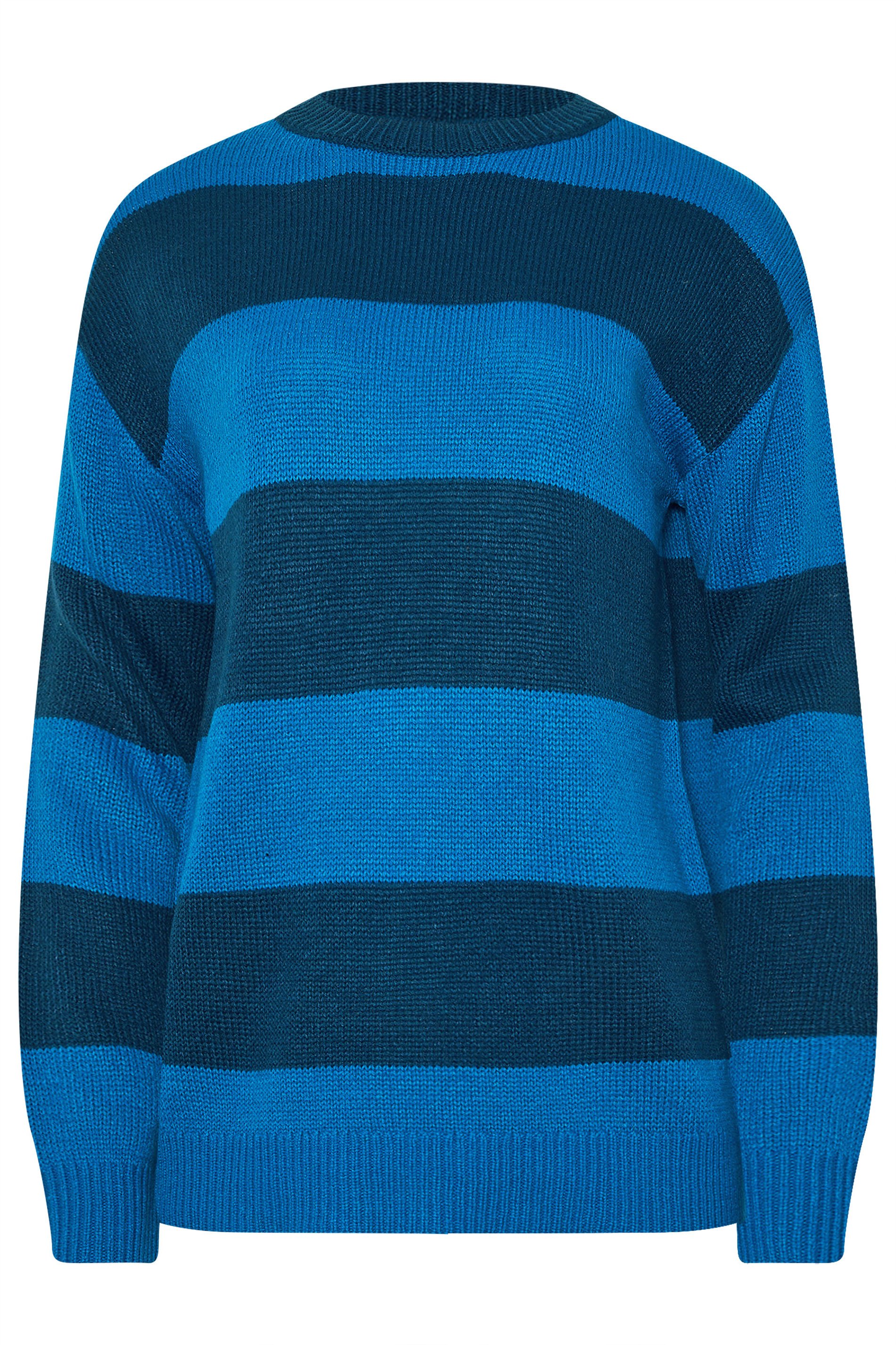 LTS Tall Blue Knitted Stripe Crew Neck Jumper | Long Tall Sally 5