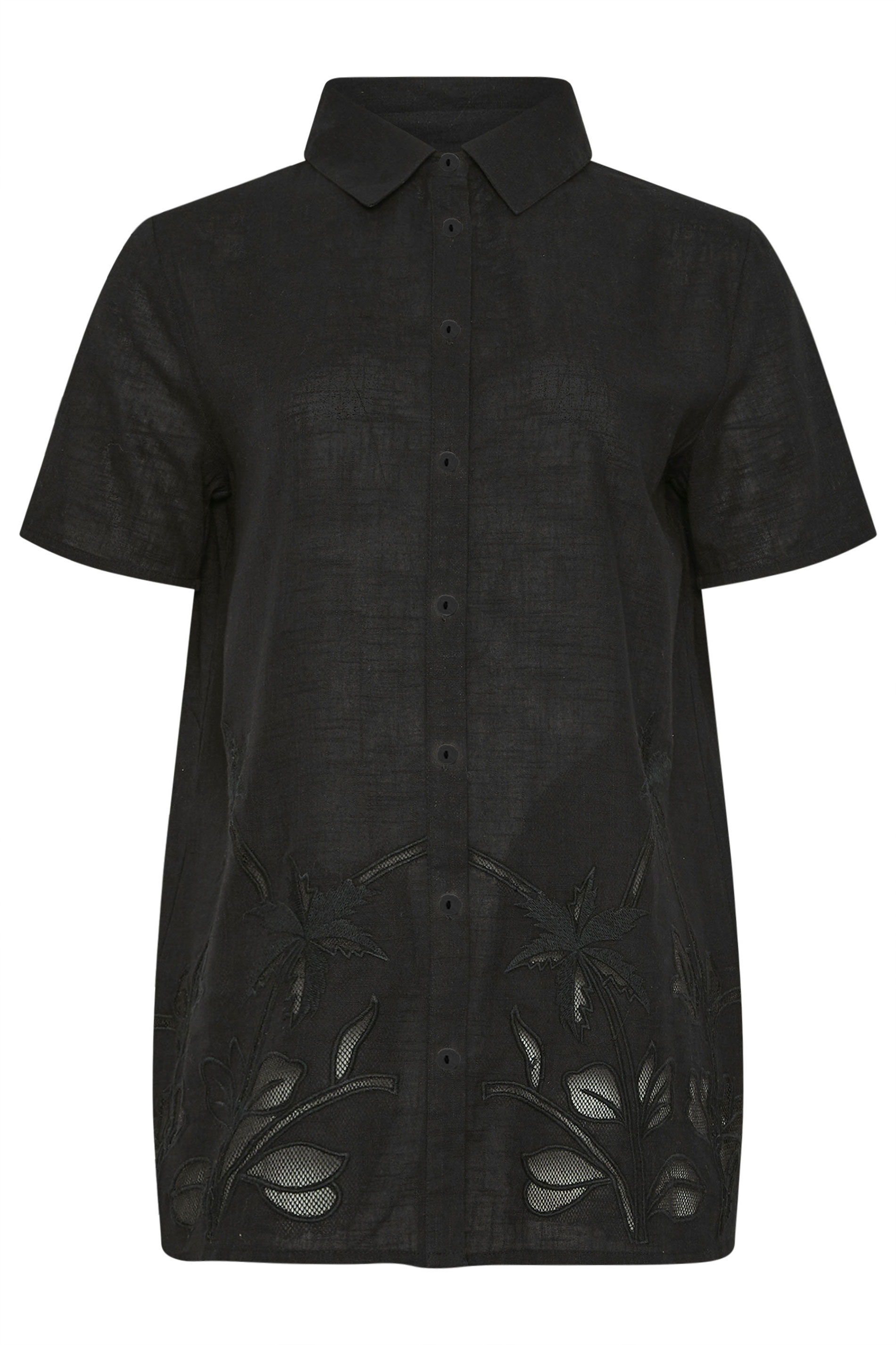 LTS Tall Black Cotton Embroidered Hemline Shirt | Long Tall Sally 7