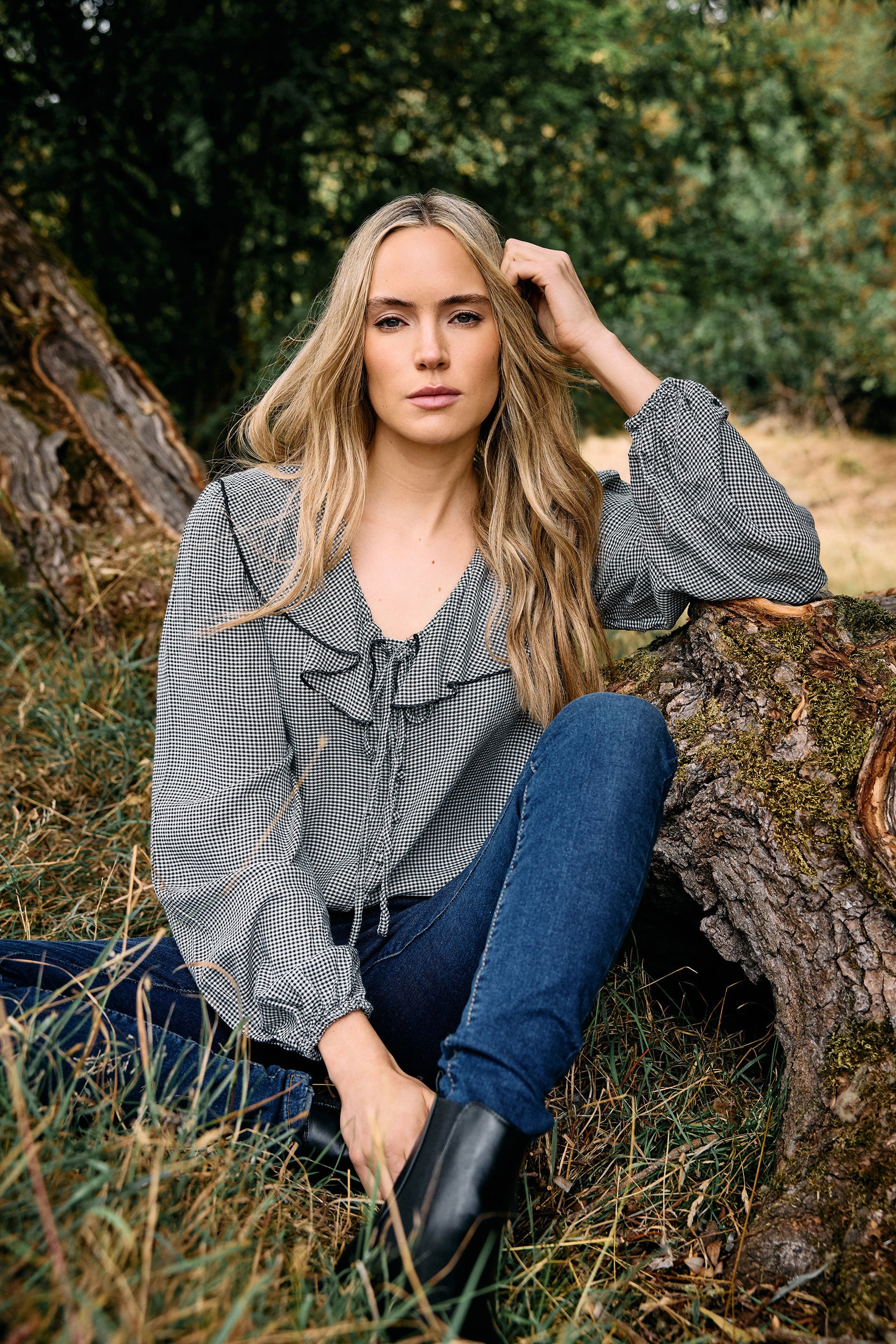 LTS Tall Black Cotton Gingham Check Collar Shirt | Long Tall Sally 1