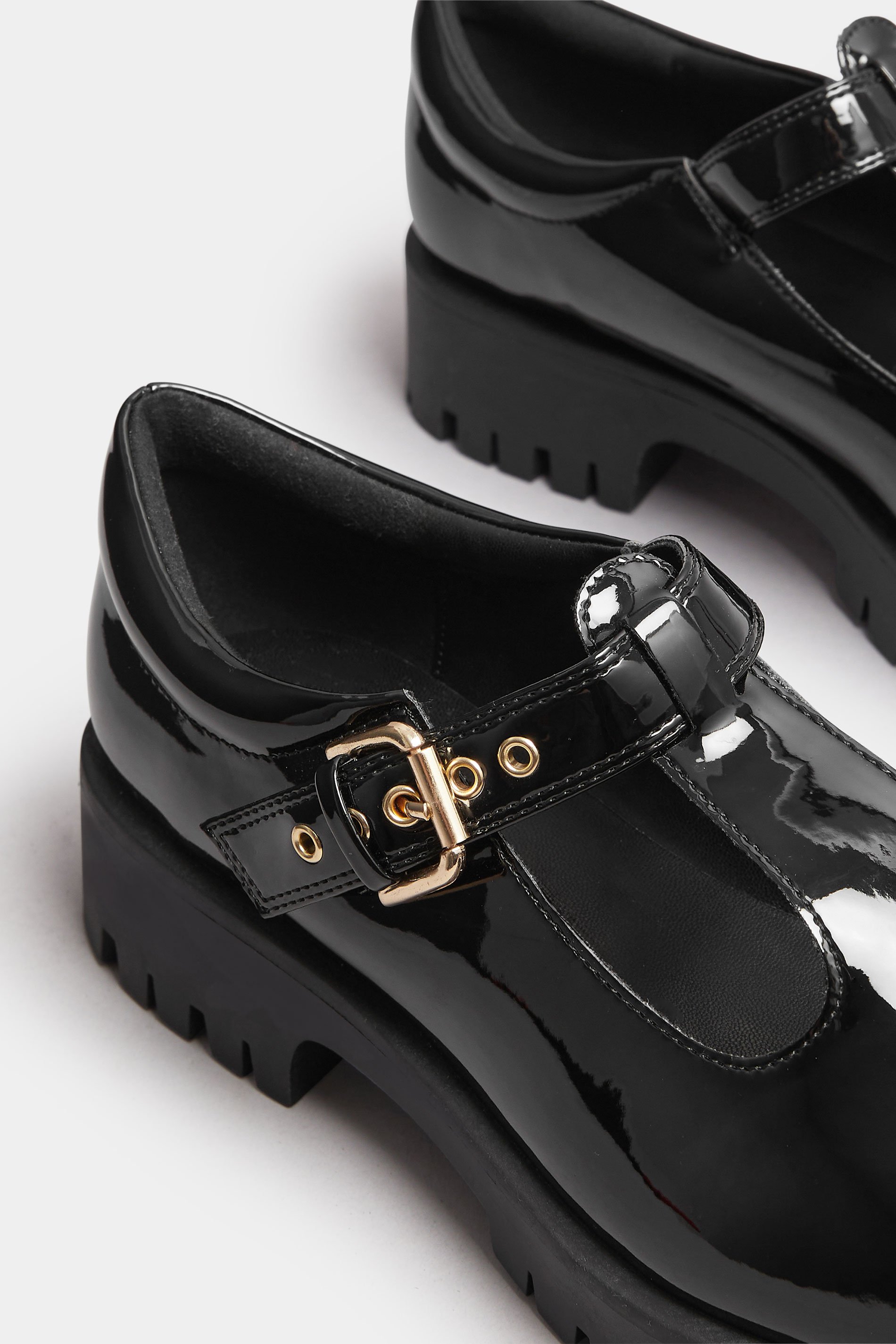 Black Patent Chunky T-Bar Mary Janes In Extra Wide EEE Fit | Yours Clothing 6