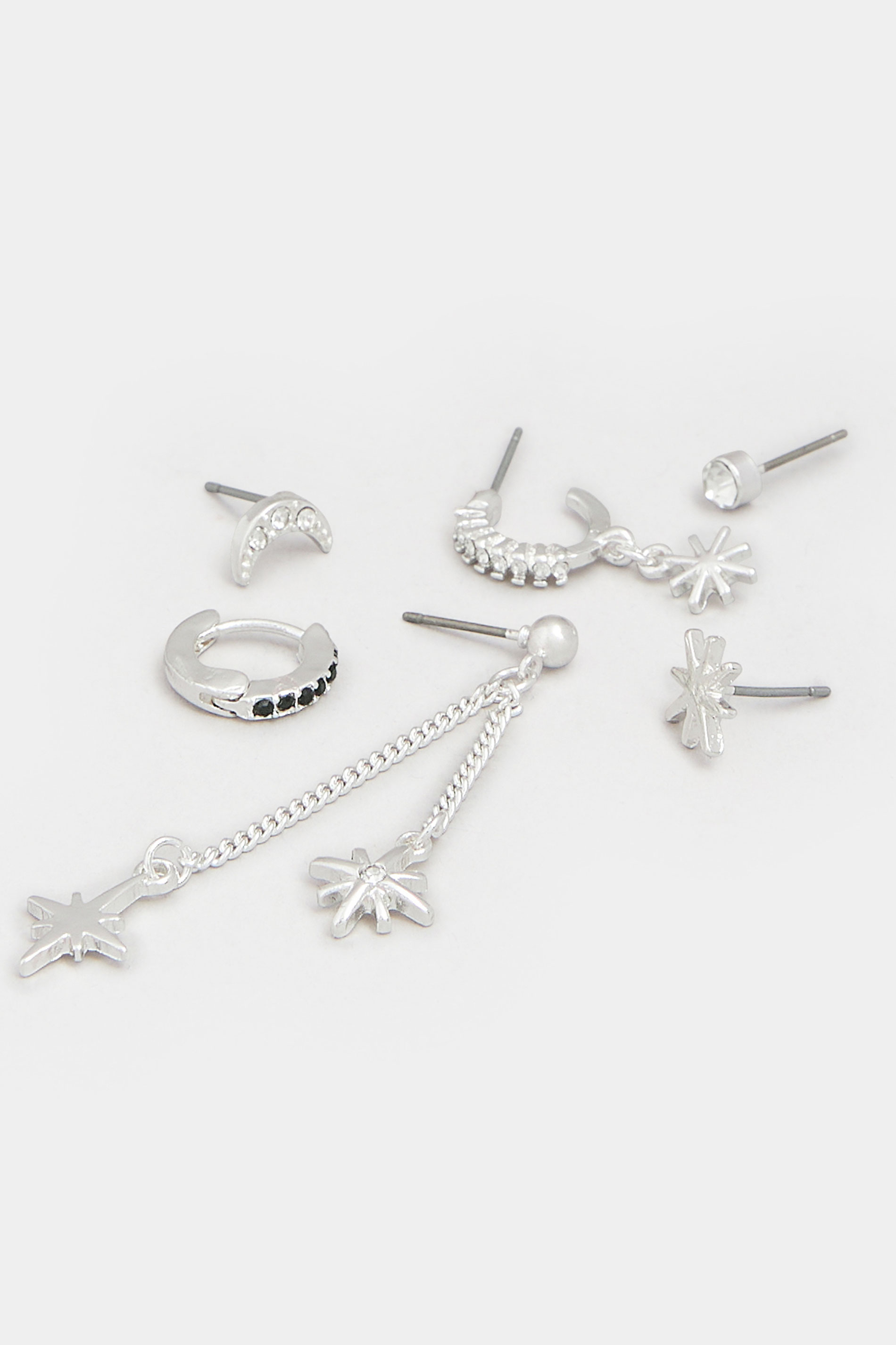 6 PACK Silver Tone Mixed Star Earring Set | Yours Clothing 4