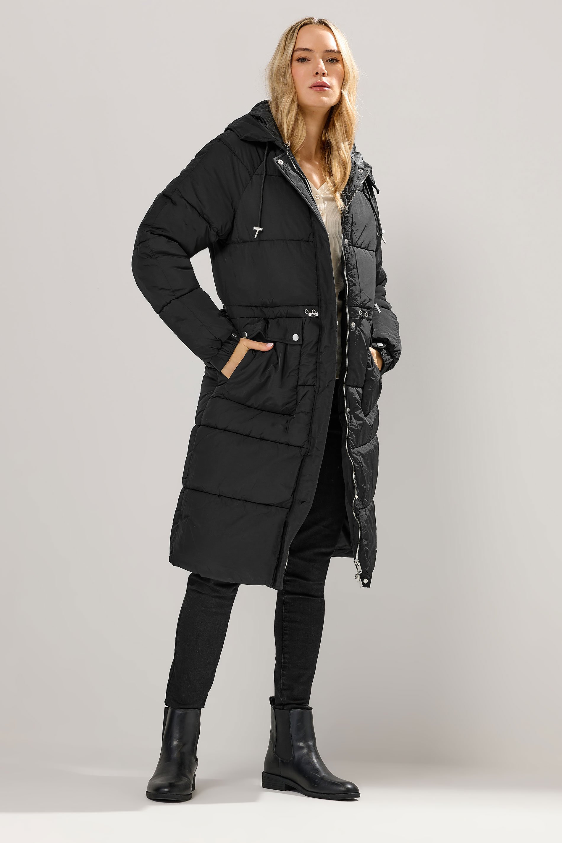 LTS Tall Black Padded Midi Coat | Long Tall Sally 2