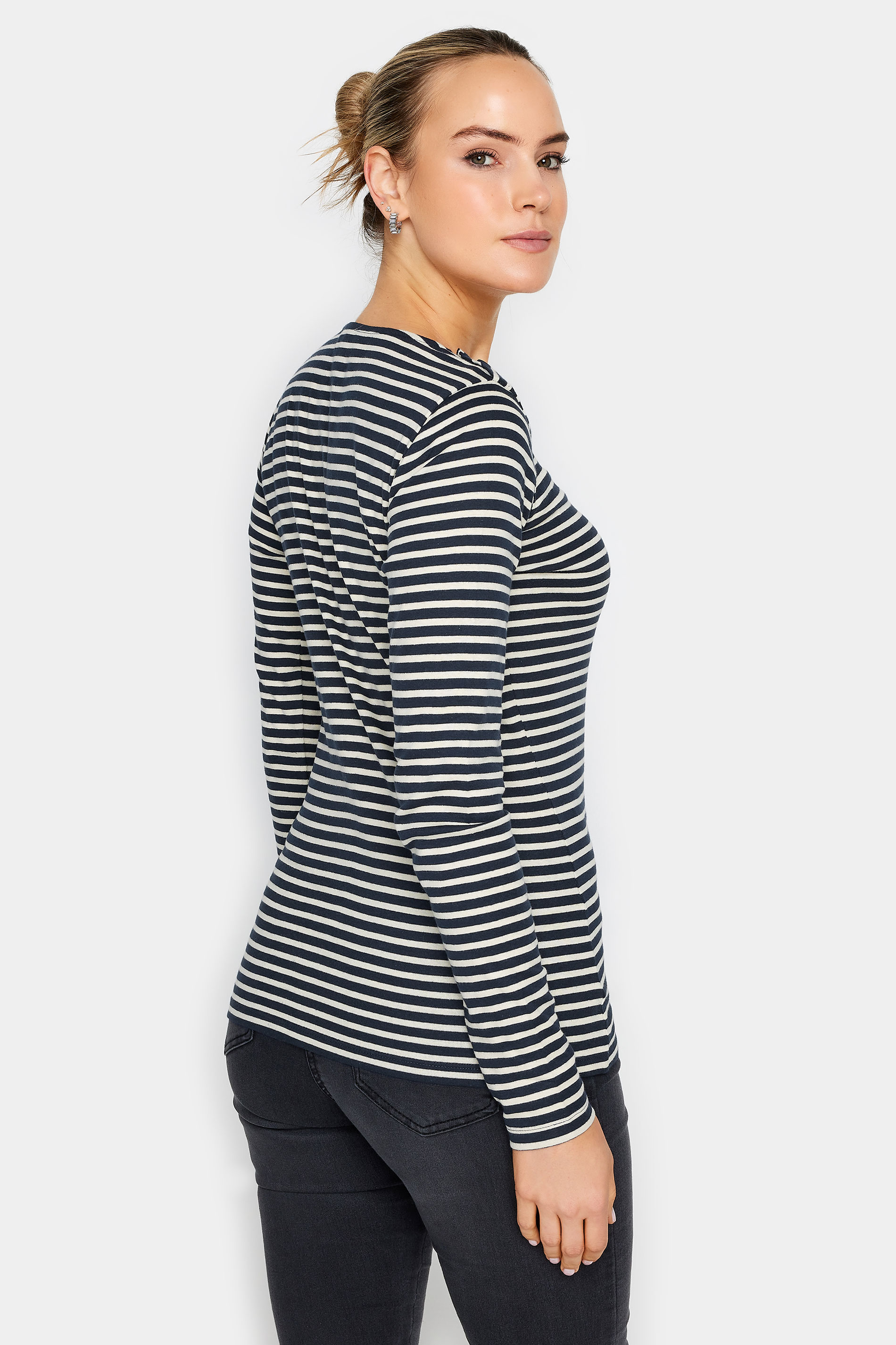 LTS Tall Women's Navy Blue Stripe Print Button T-Shirt | Long Tall Sally  3