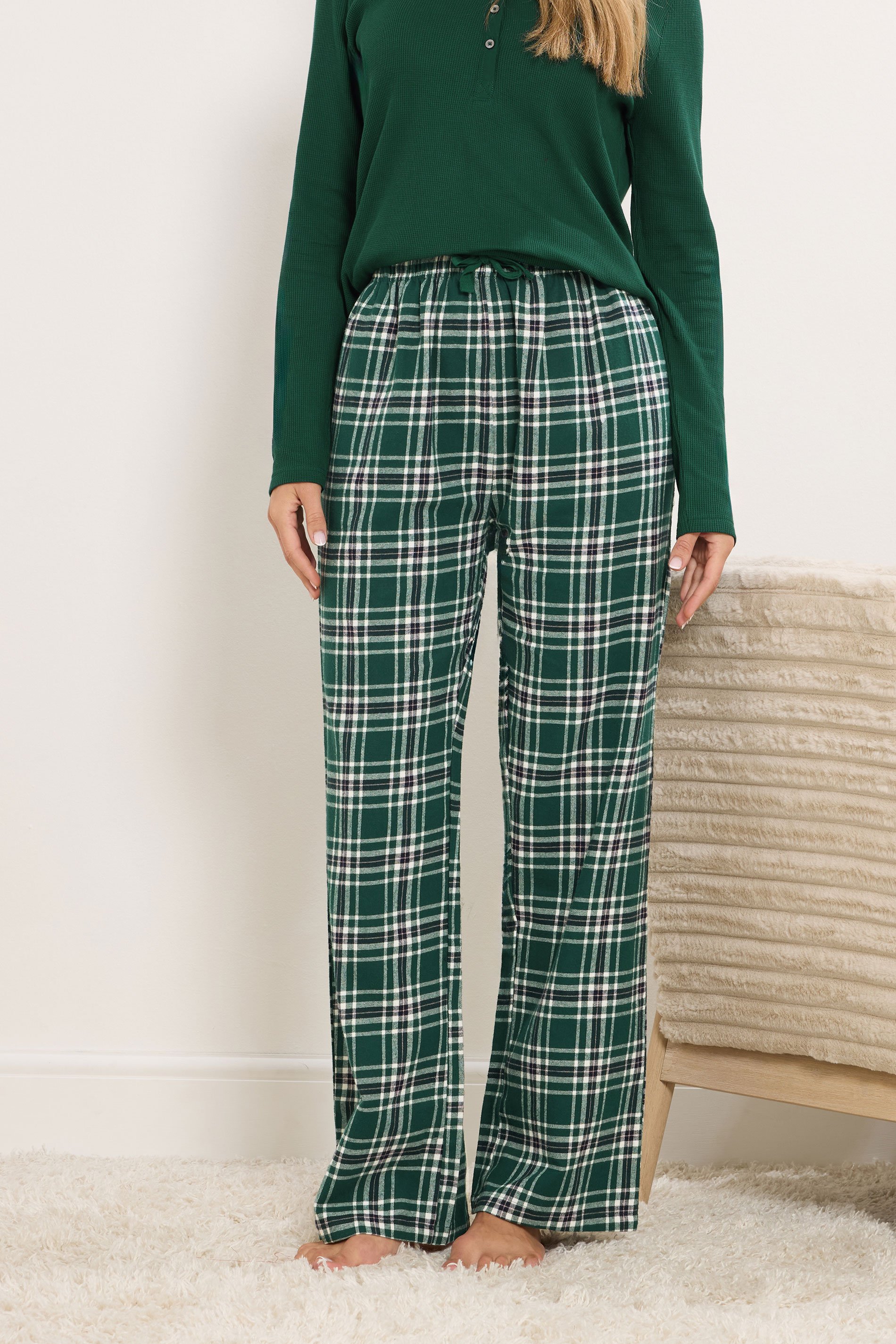 LTS Tall Green Cotton Check Pyjama Bottoms | Long Tall Sally 2