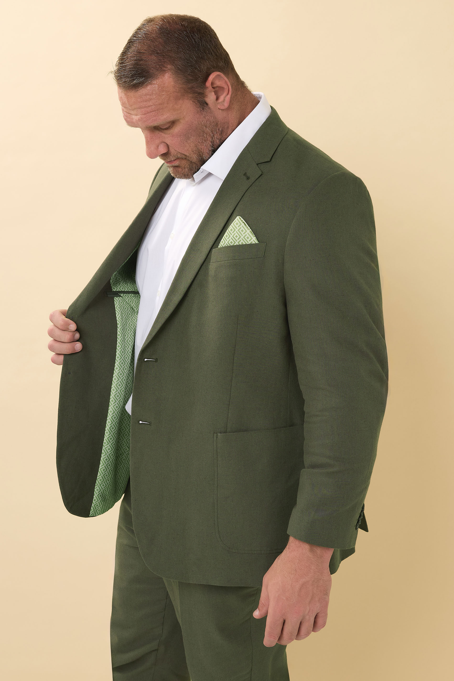 BadRhino Big & Tall Khaki Green Linen Suit Jacket | BadRhino 6