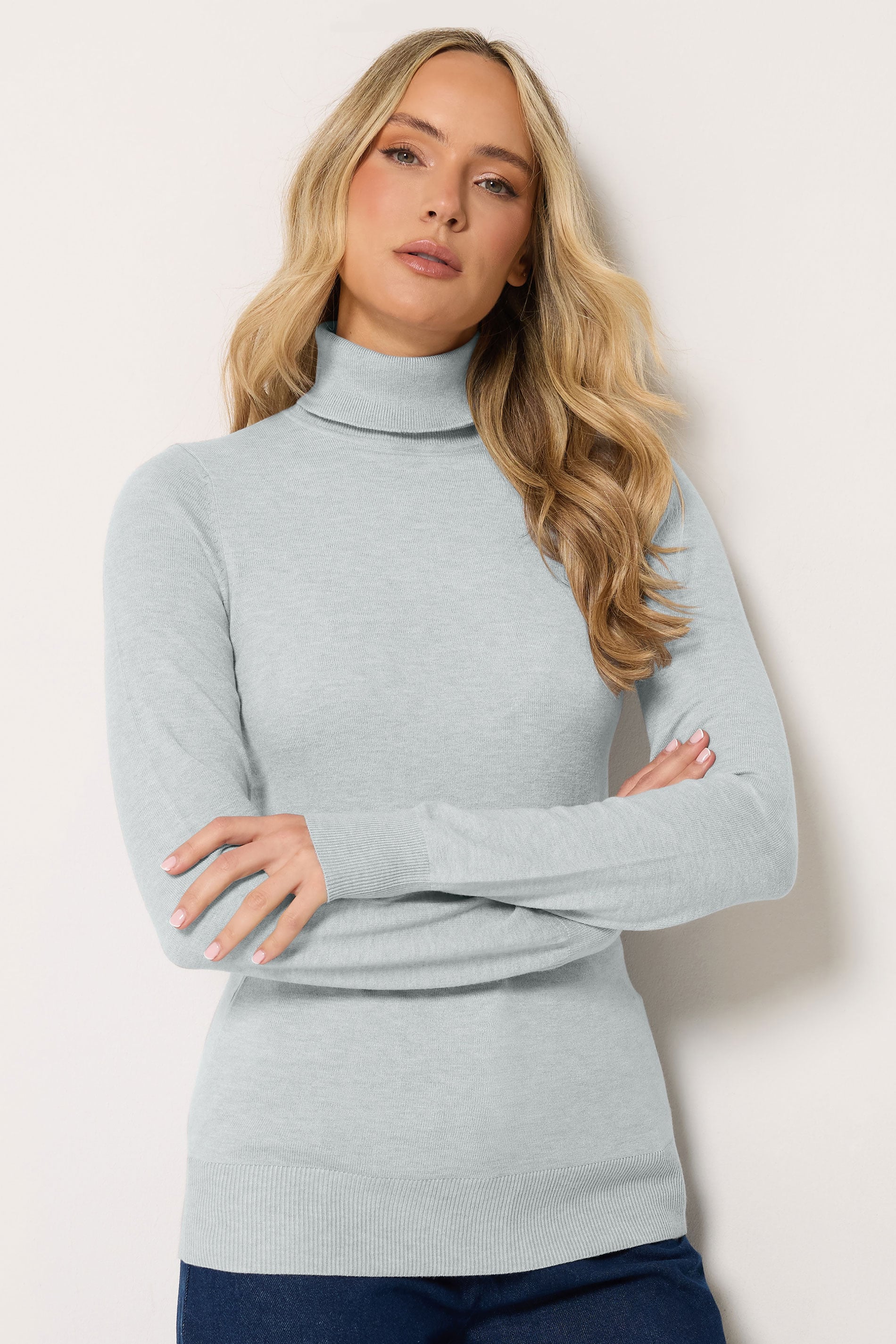 LTS Tall Women's Grey Fine Knit Roll Neck Jumper | Long Tall Sally 3