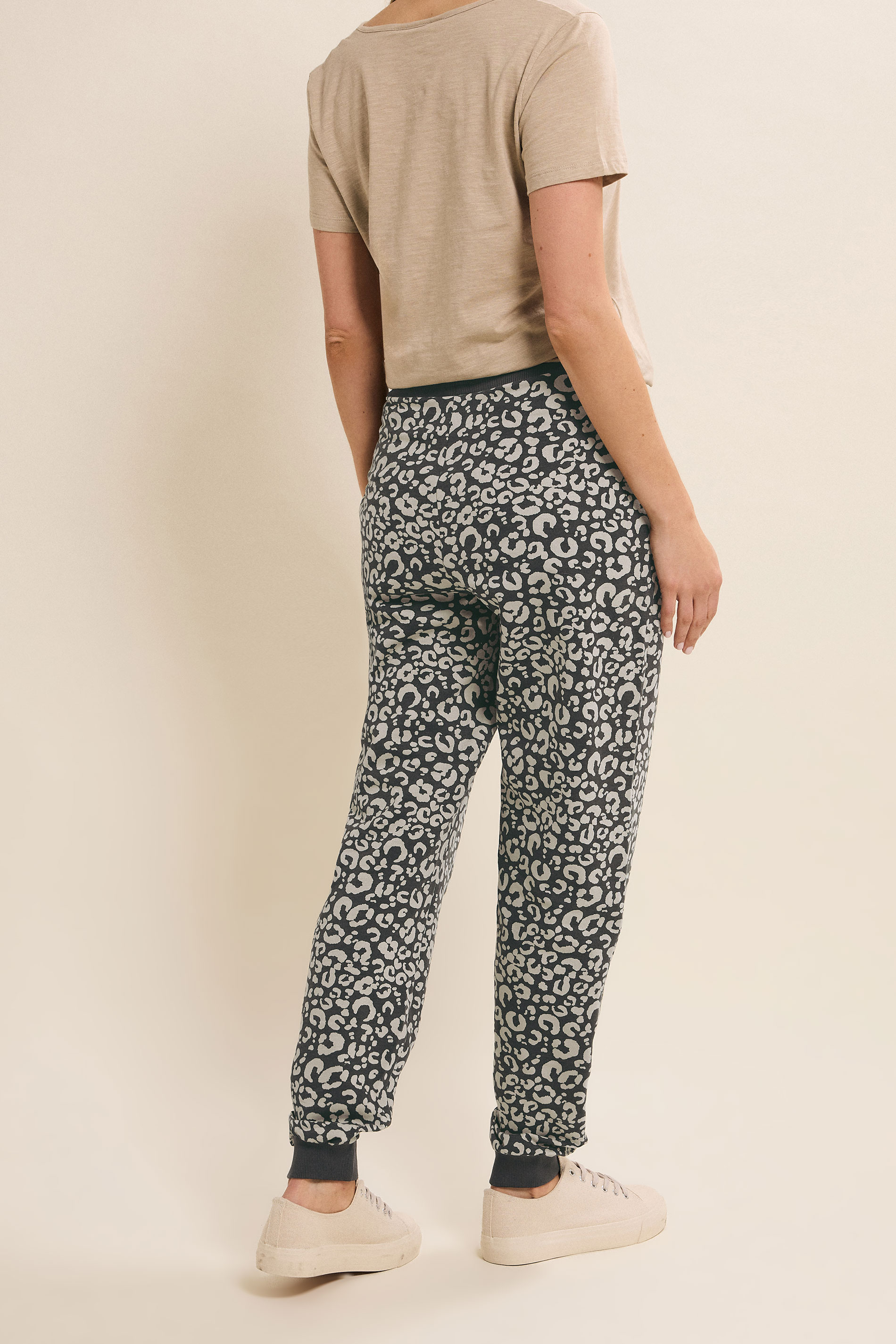 LTS Tall Women's Charcoal Grey & Brown Leopard Print Cuffed Joggers | Long Tall Sally 3
