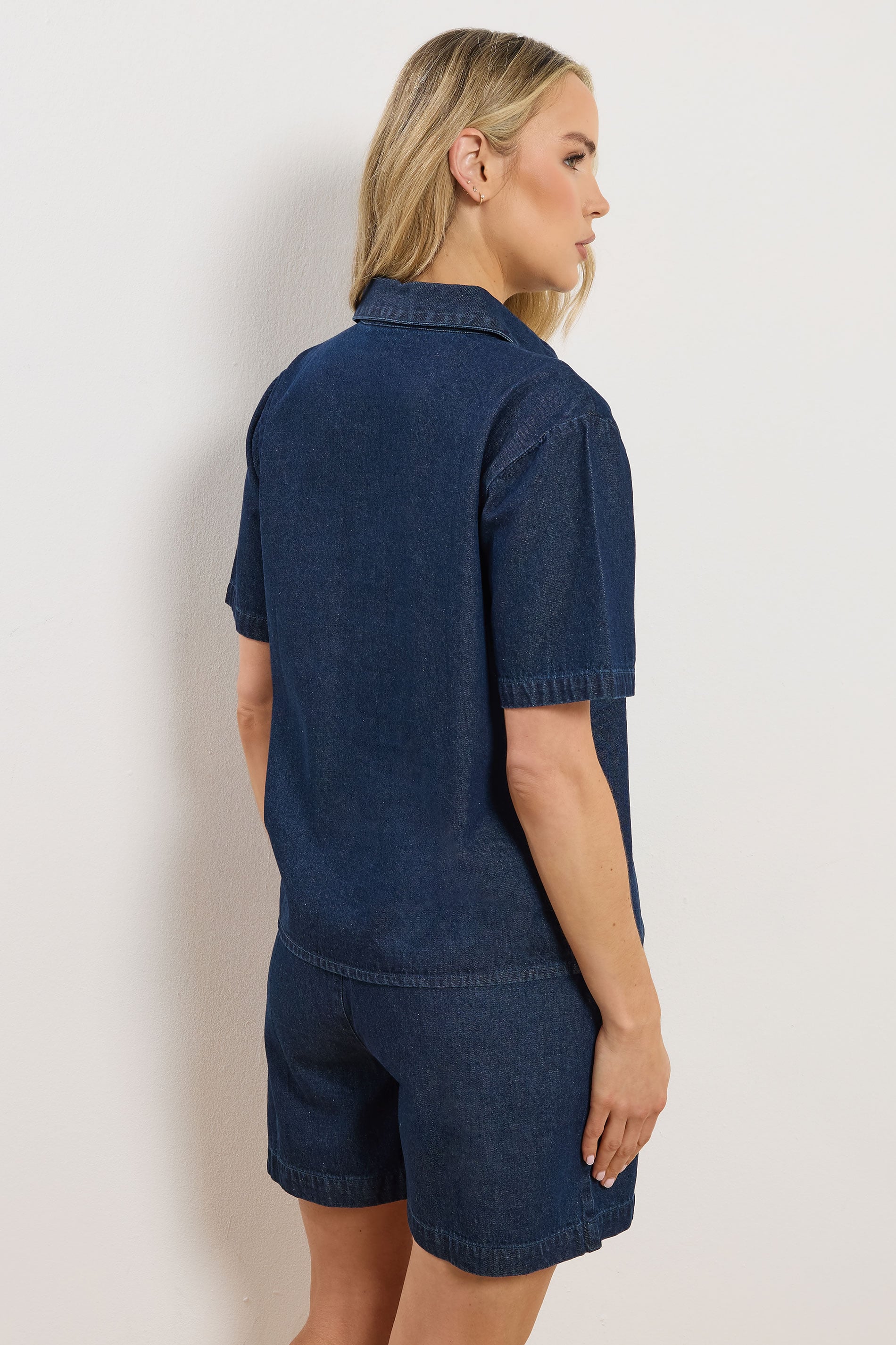 LTS Tall Women's Indigo Blue Denim Short Sleeve Cotton Shirt | Long Tall Sally 5
