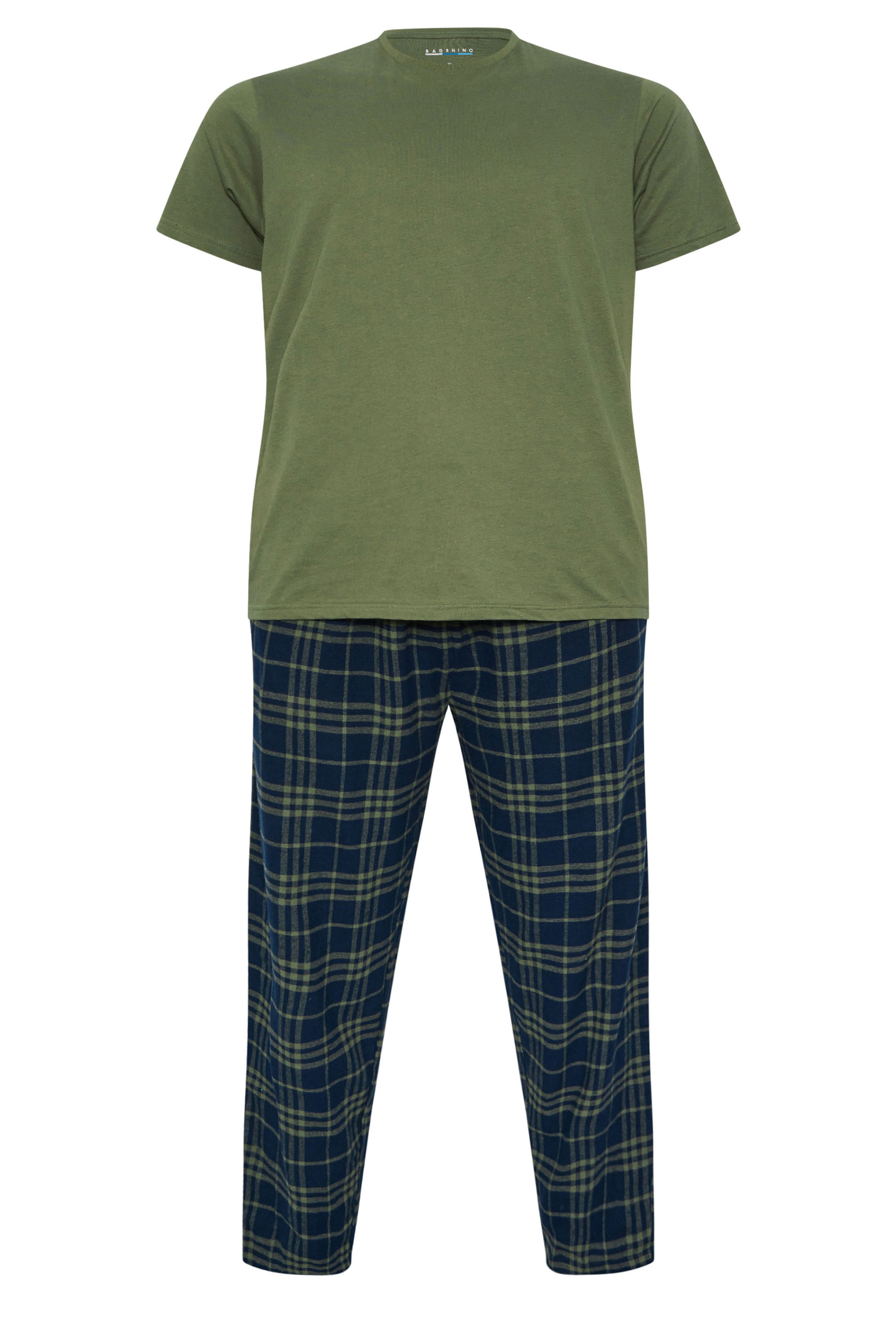 BadRhino Big & Tall Khaki Green Check Pyjama Set | BadRhino 6