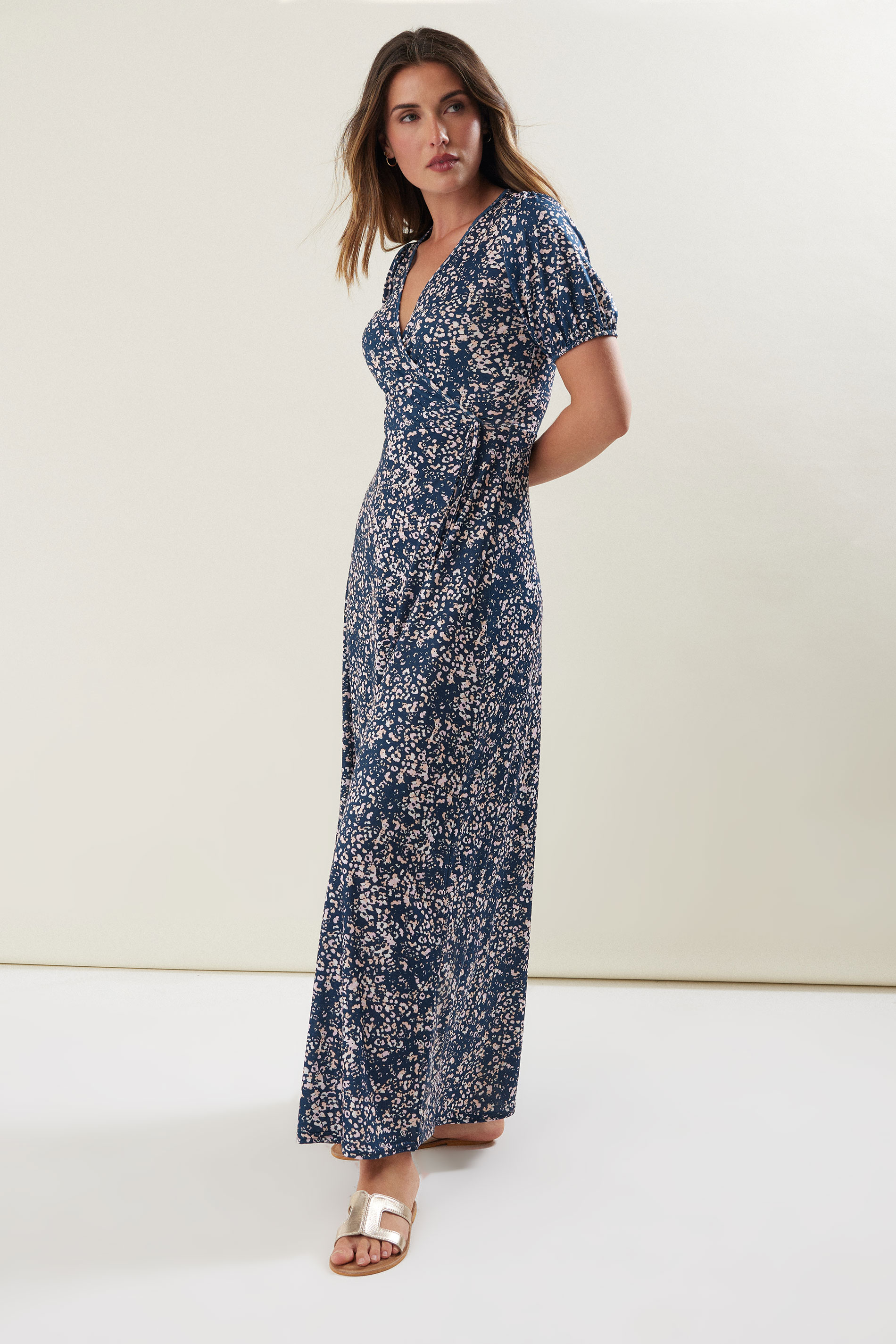LTS Tall Navy Blue Abstract Wrap Maxi Dress | Long Tall Sally 1