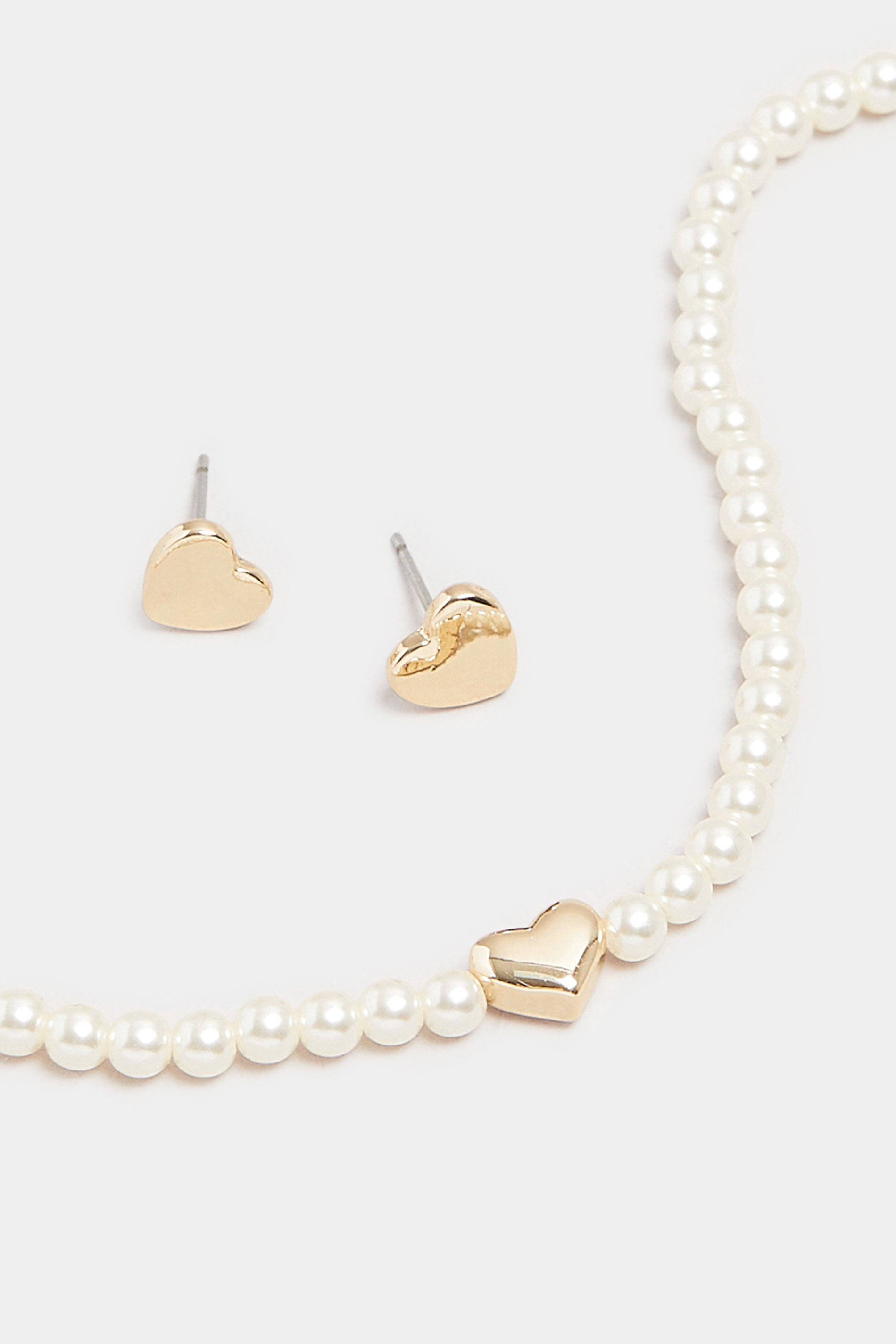 Gold Tone Pearl Heart Jewellery Set | Yours Clothing 3