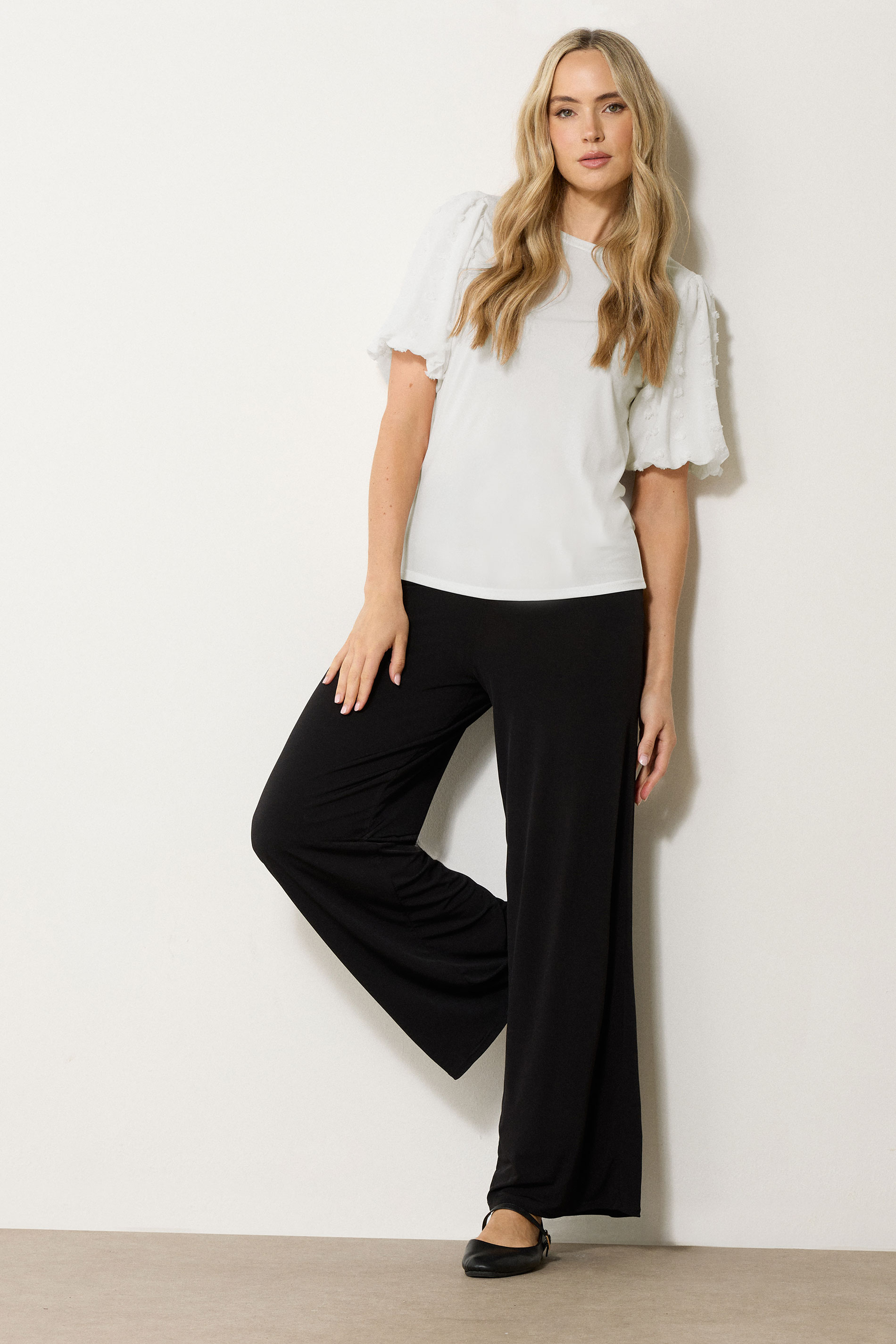 LTS Tall Ivory White Dobby Spot Sleeve Blouse | Long Tall Sally 2