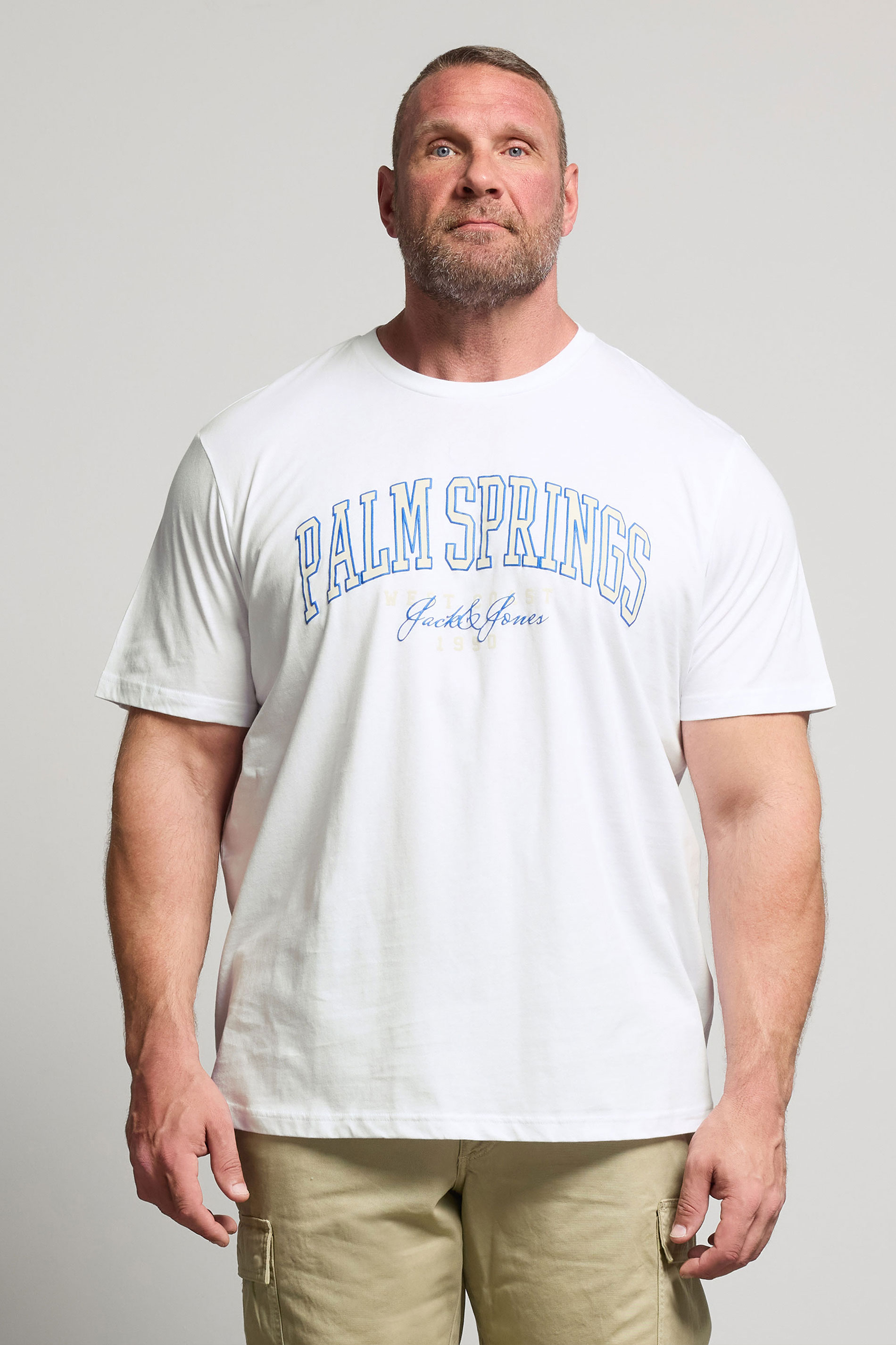 JACK & JONES Big & Tall White 'Palm Springs' Slogan T-Shirt | BadRhino 1