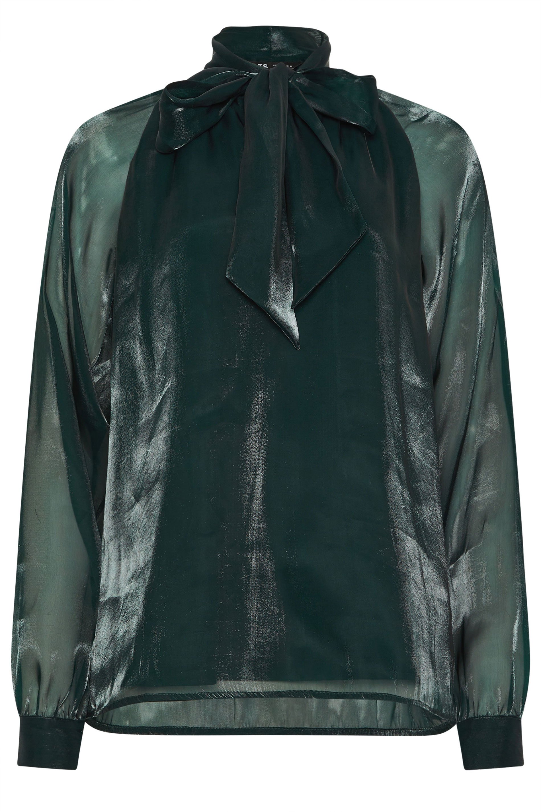 LTS Tall Dark Green Organza Tie Neck Blouse | Long Tall Sally 6