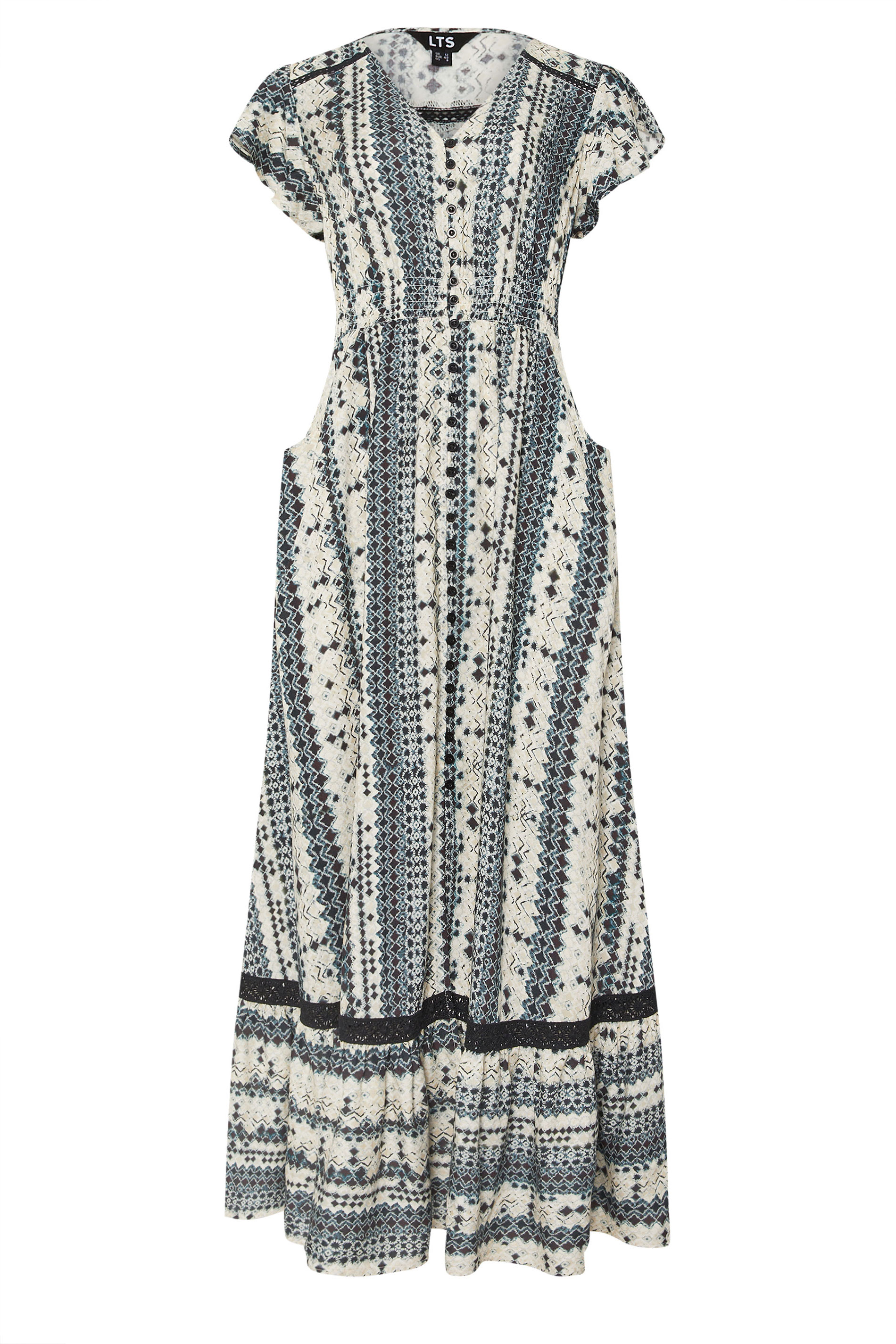 LTS Tall Grey Tile Print Button Lace Insert Maxi Dress | Long Tall Sally 5