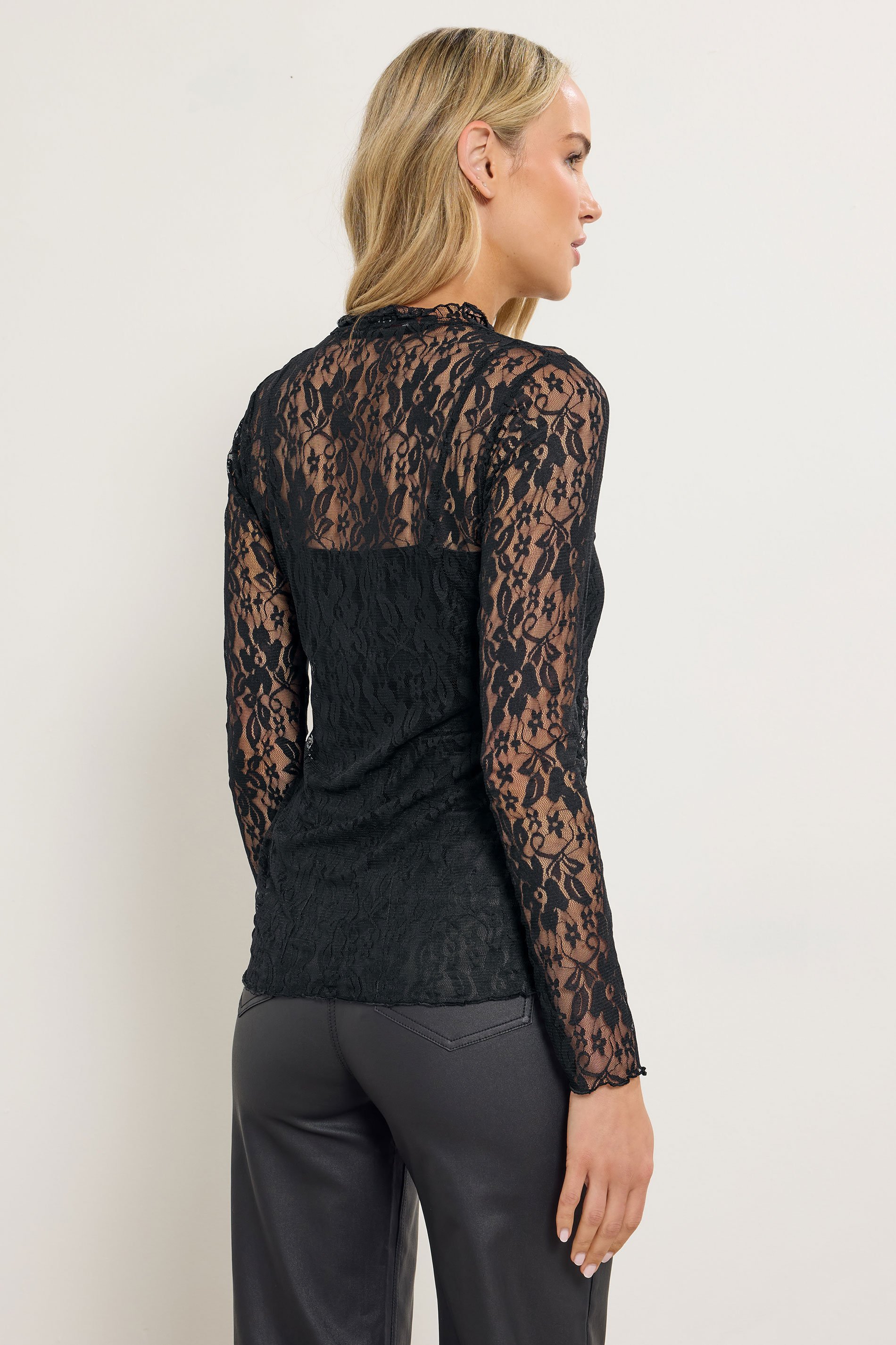 LTS Tall Black Floral High Neck Lace Top | Long Tall Sally 3
