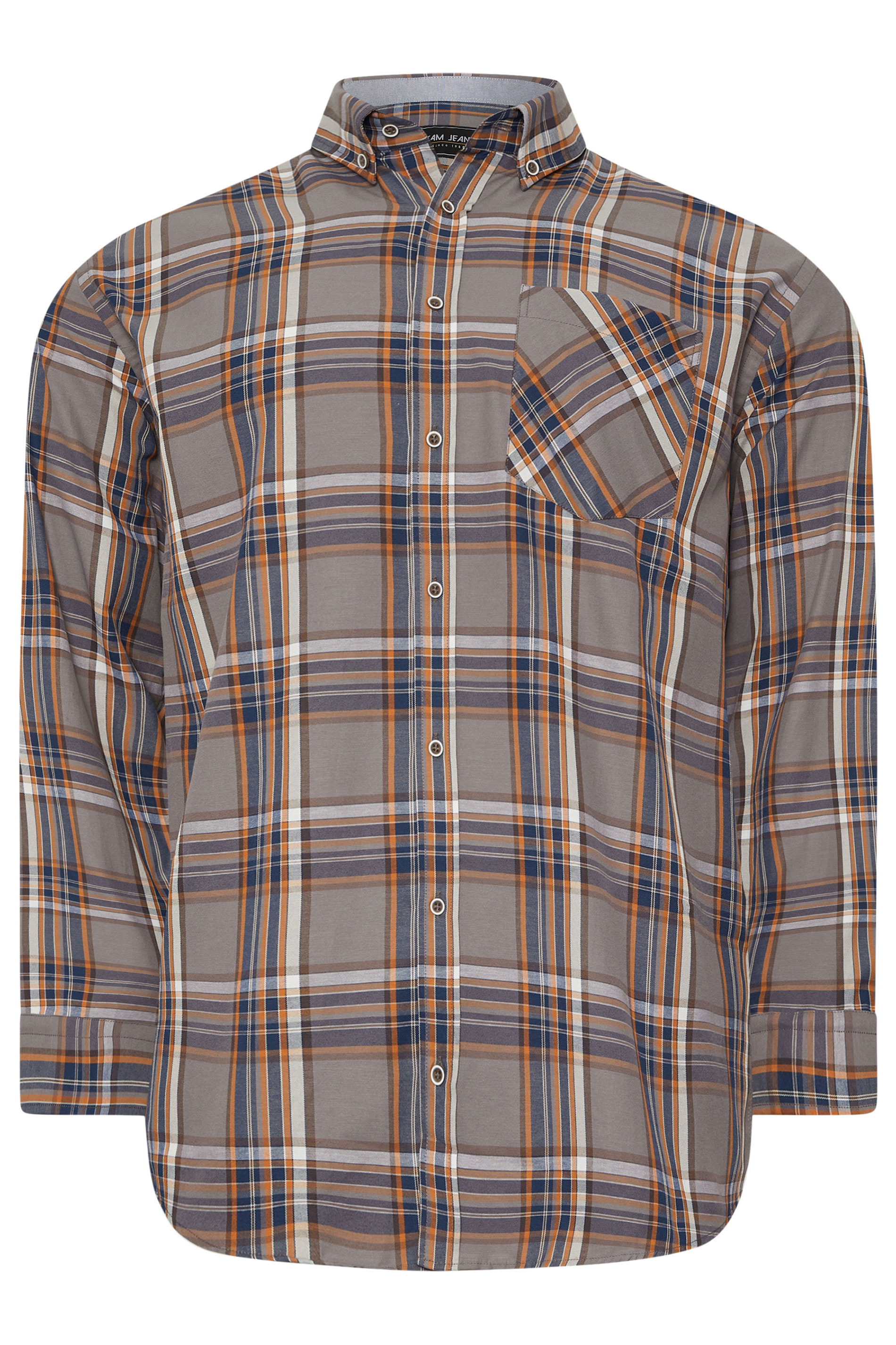 KAM Big & Tall Stone Grey Long Sleeve Check Shirt | BadRhino 4